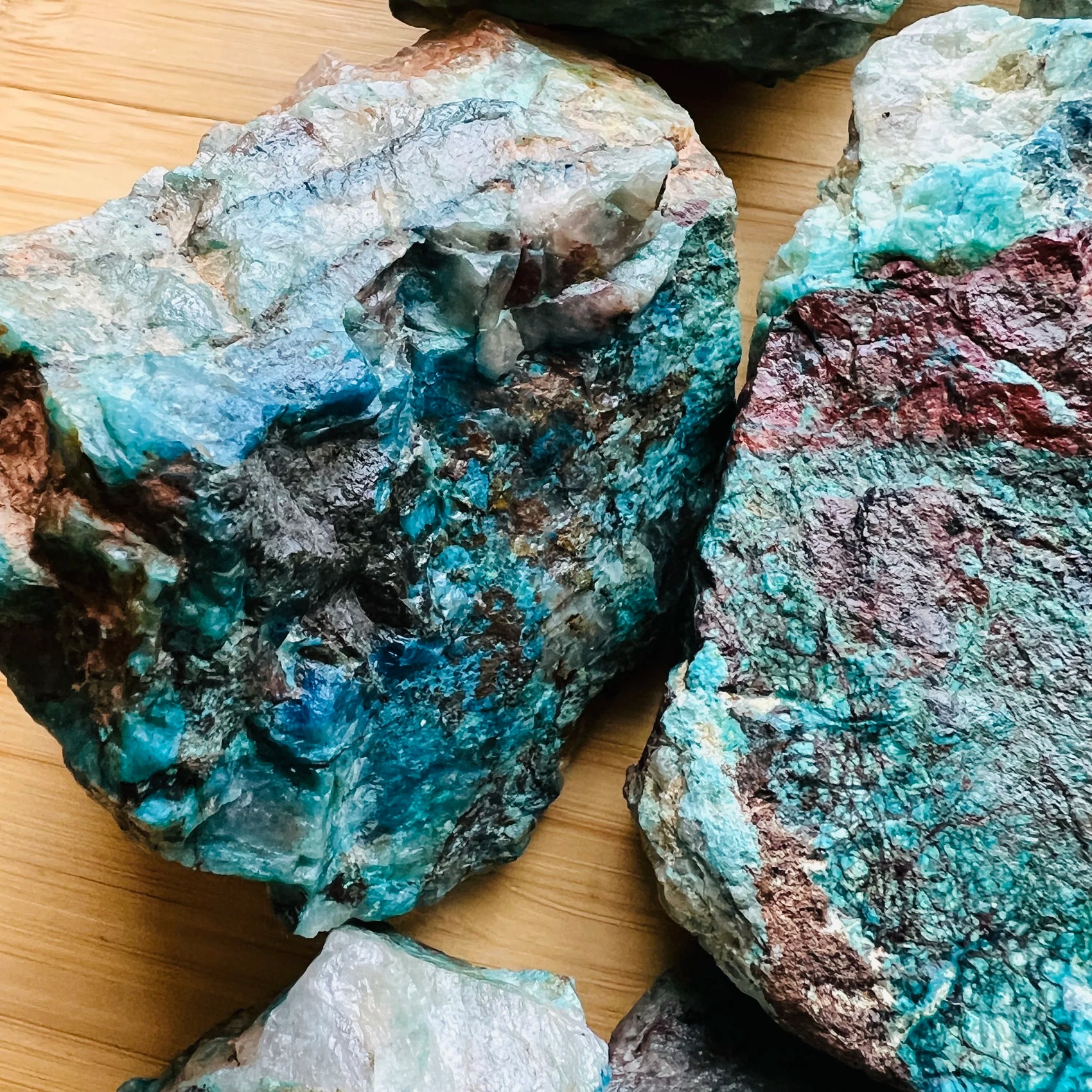 Full profile of Grade A Chrysocolla raw ready to ship from Beyond Bohemian