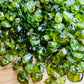 Detail of Peridot tumbled stone, showing subtle veining.