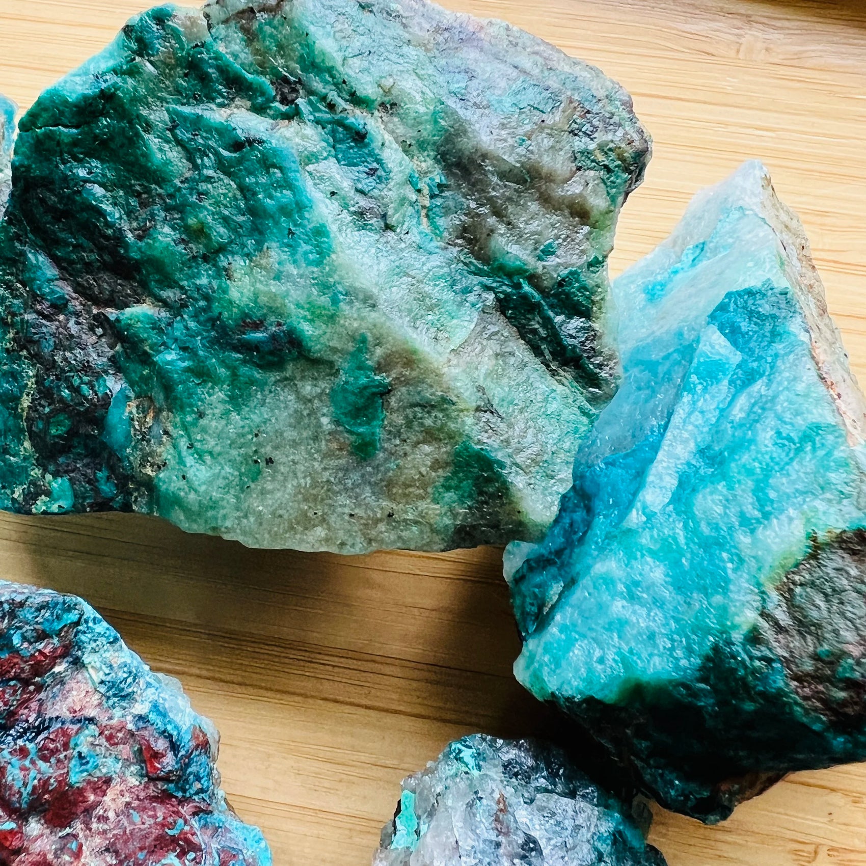 Full profile of Grade A Chrysocolla raw ready to ship from Beyond Bohemian