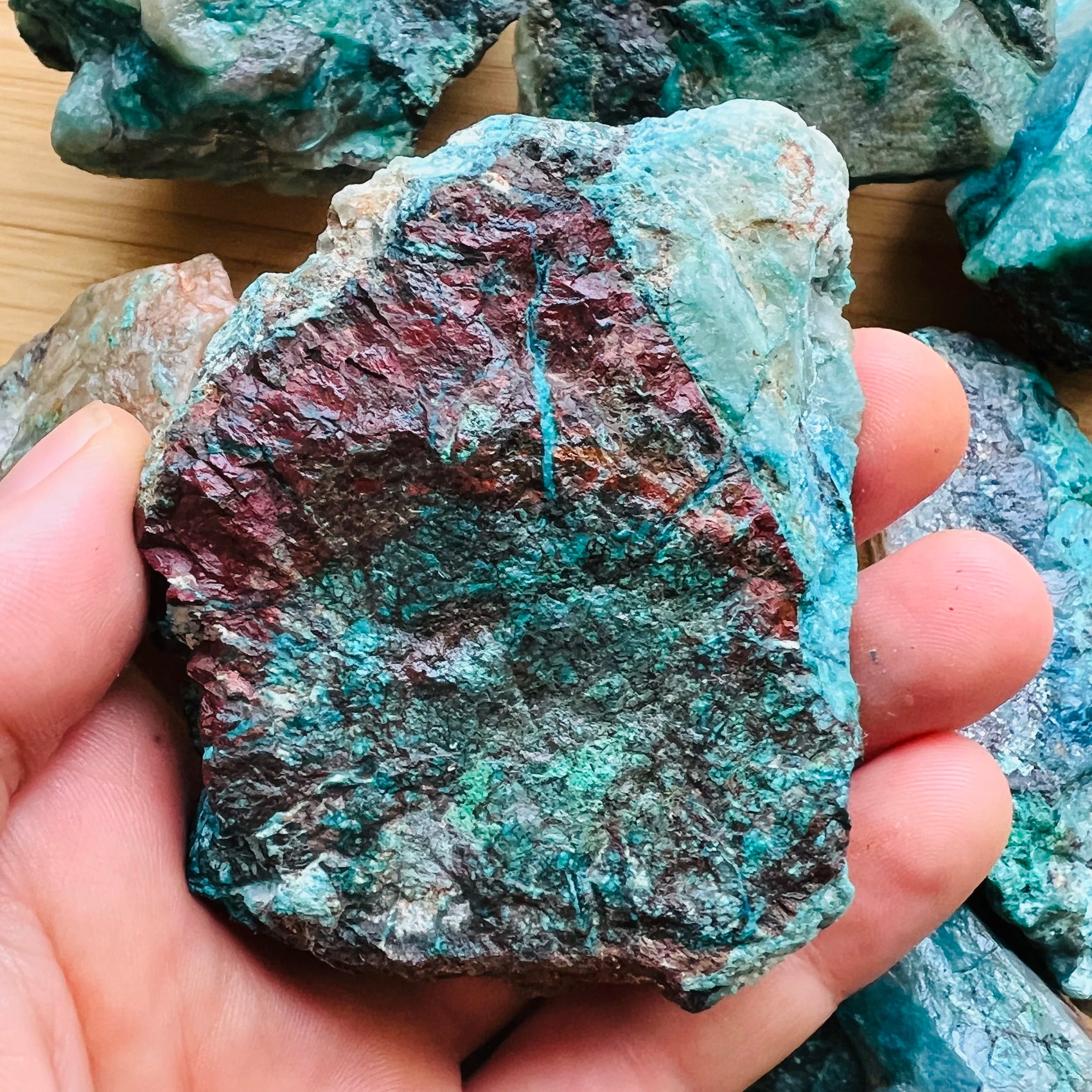 Full profile of Grade A Chrysocolla raw ready to ship from Beyond Bohemian
