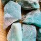 Overhead view of Amazonite raw stone, for Stress Relief, from Minas Gerais, Brazil.
