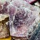 Top view of Lepidolite raw stone, showing open form, sourced from Brazil.