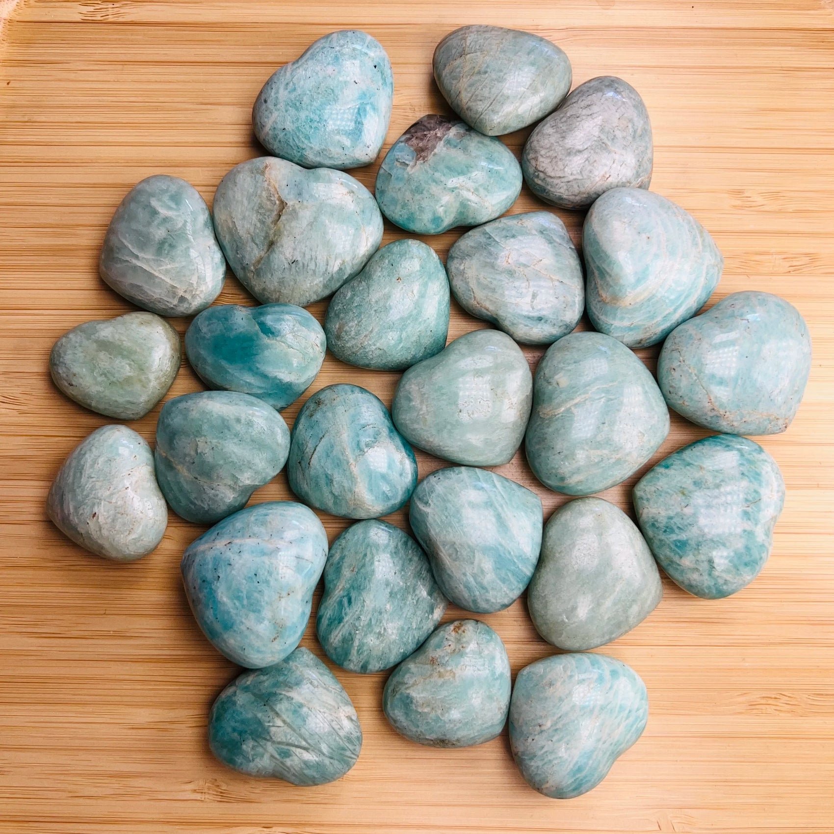 Amazonite heart carving in Blue, Green tones, ethically sourced from Madagascar for Emotional Healing and Stress Relief