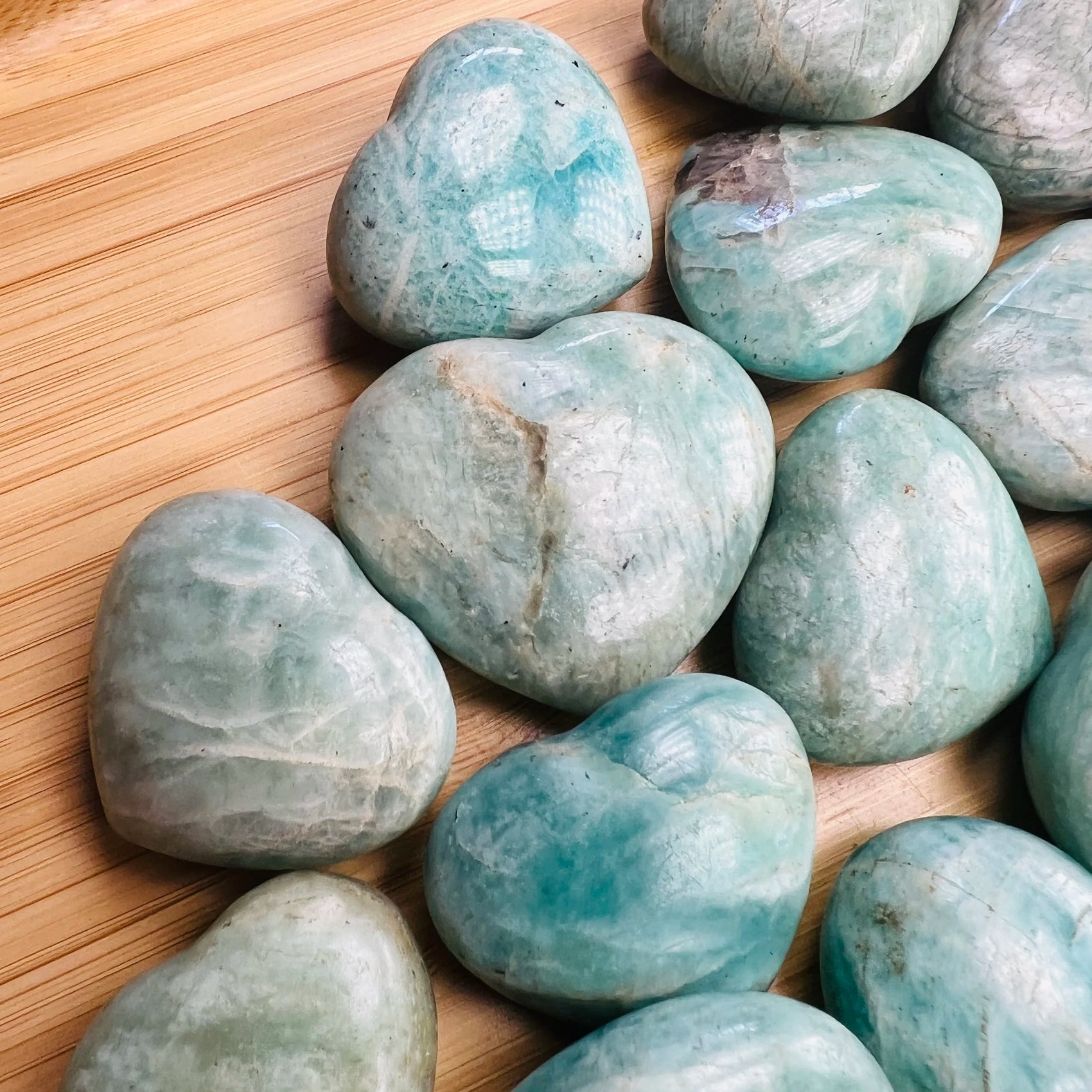 Amazonite heart carving from Madagascar with Blue, Green color, polished finish for mindful calm
