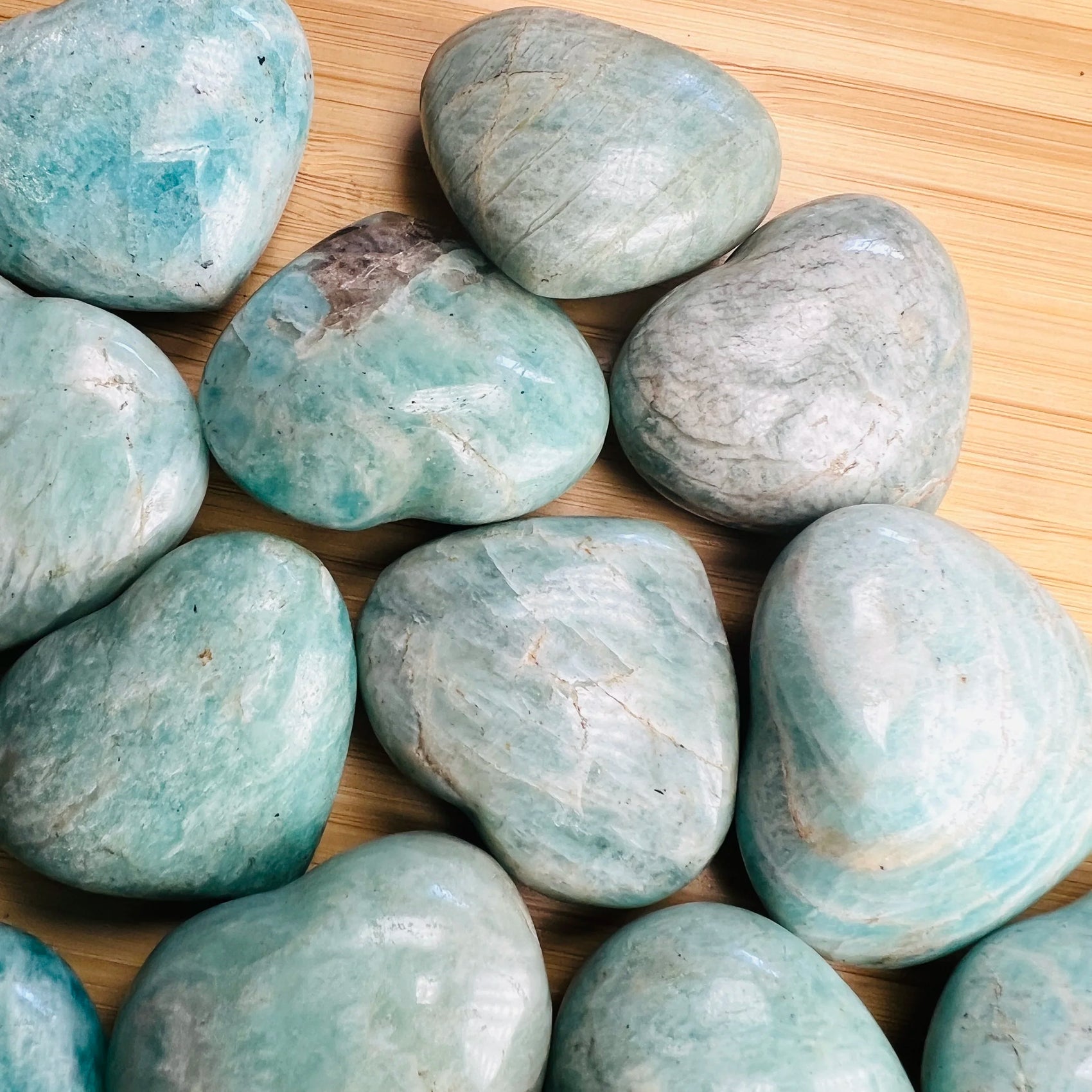 Amazonite heart carvings from Madagascar, Blue, Green stones for Emotional Healing