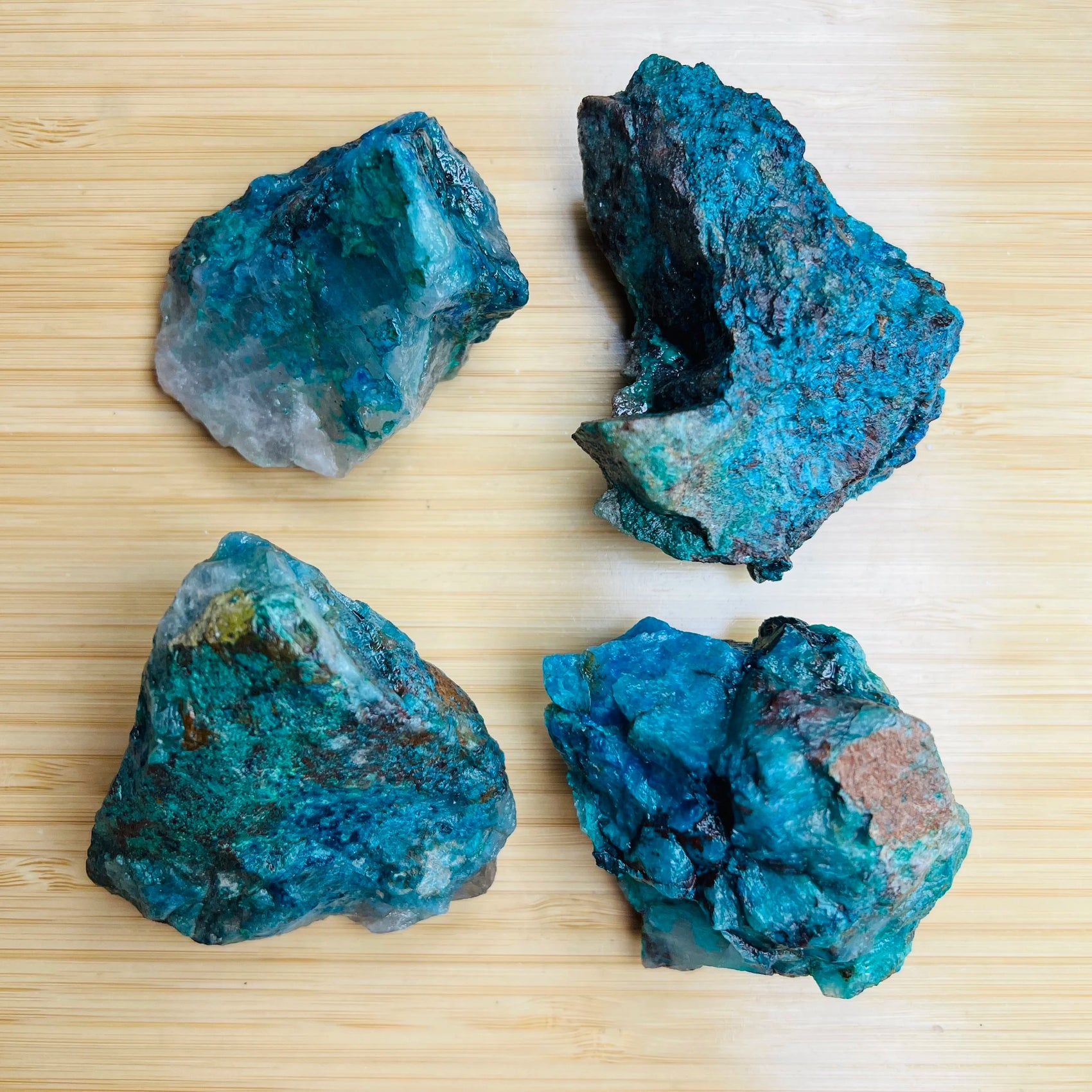 Full profile of Grade A Chrysocolla raw ready to ship from Beyond Bohemian