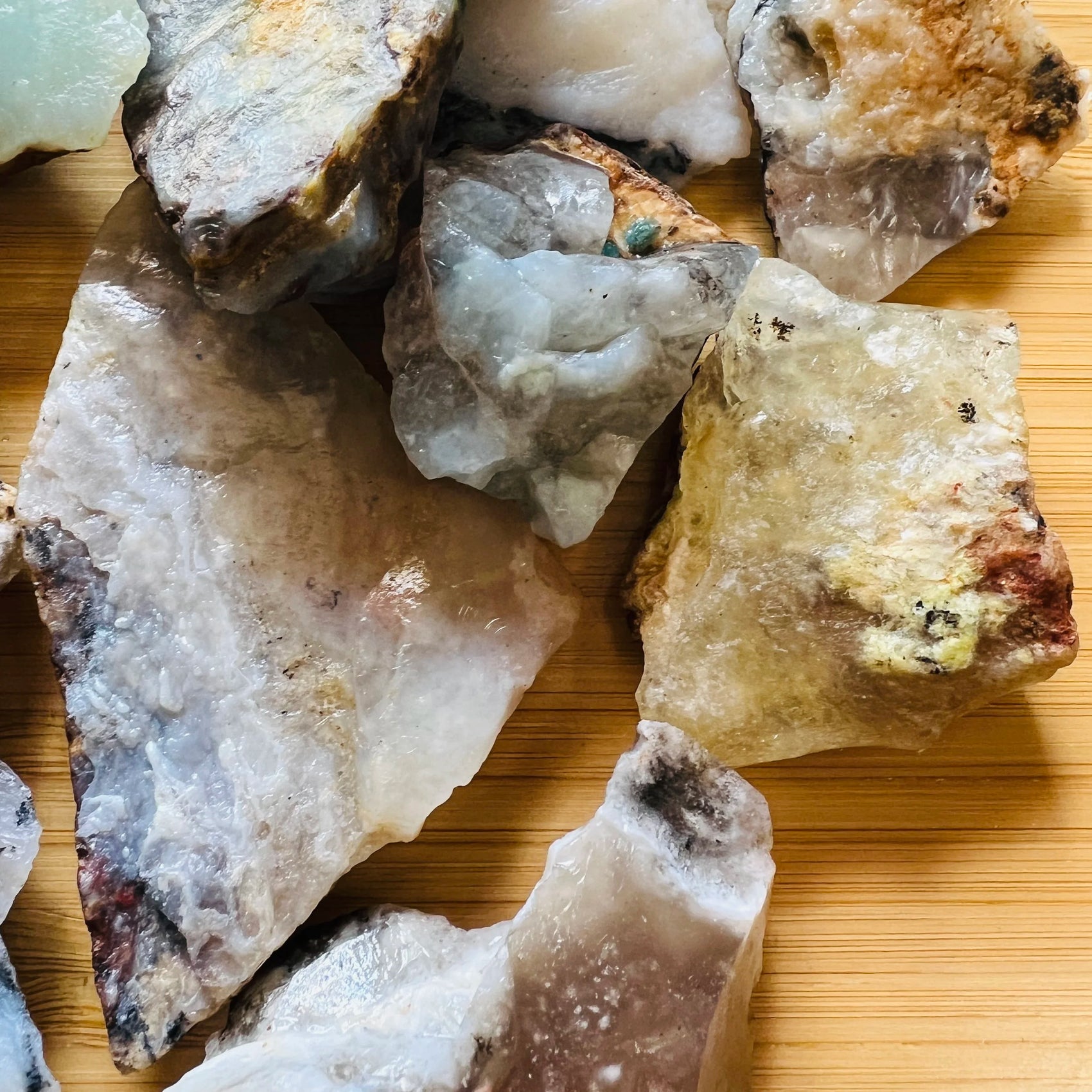 Handheld Blue Opal raw stone from Peru for meditation, Emotional Healing and Stress Relief