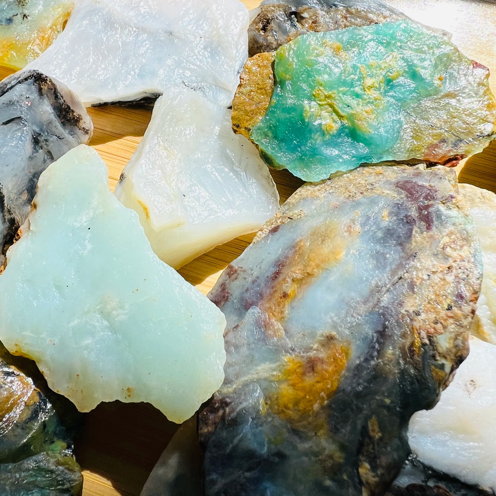 Handheld Blue Opal raw stone from Peru for meditation, Emotional Healing and Stress Relief