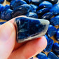 Scale reference of one Sodalite tumbled stone for scale, from Kunene, Namibia.