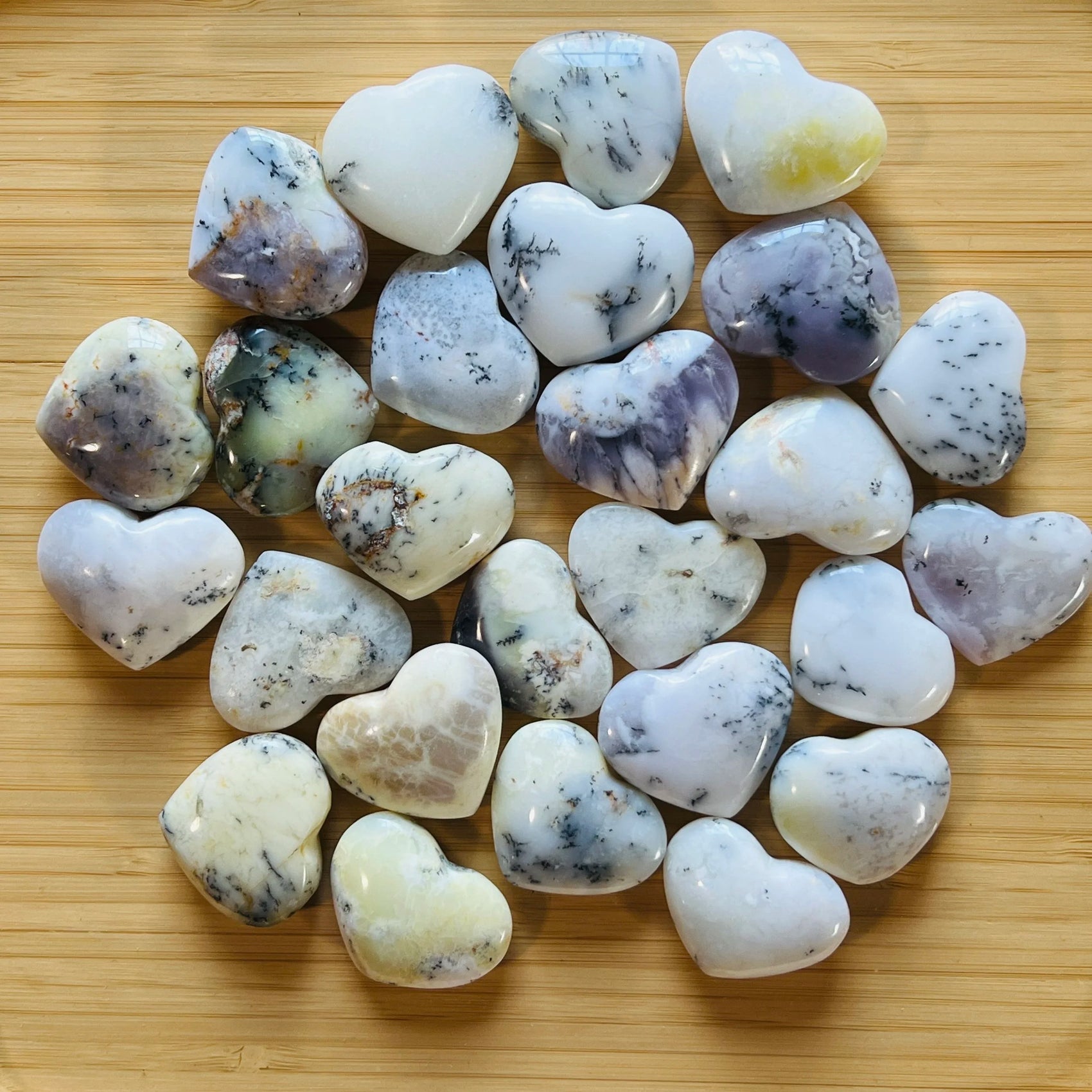 Dendritic Opal heart carving in White, Gray tones, ethically sourced from Madagascar for Healing and Meditation