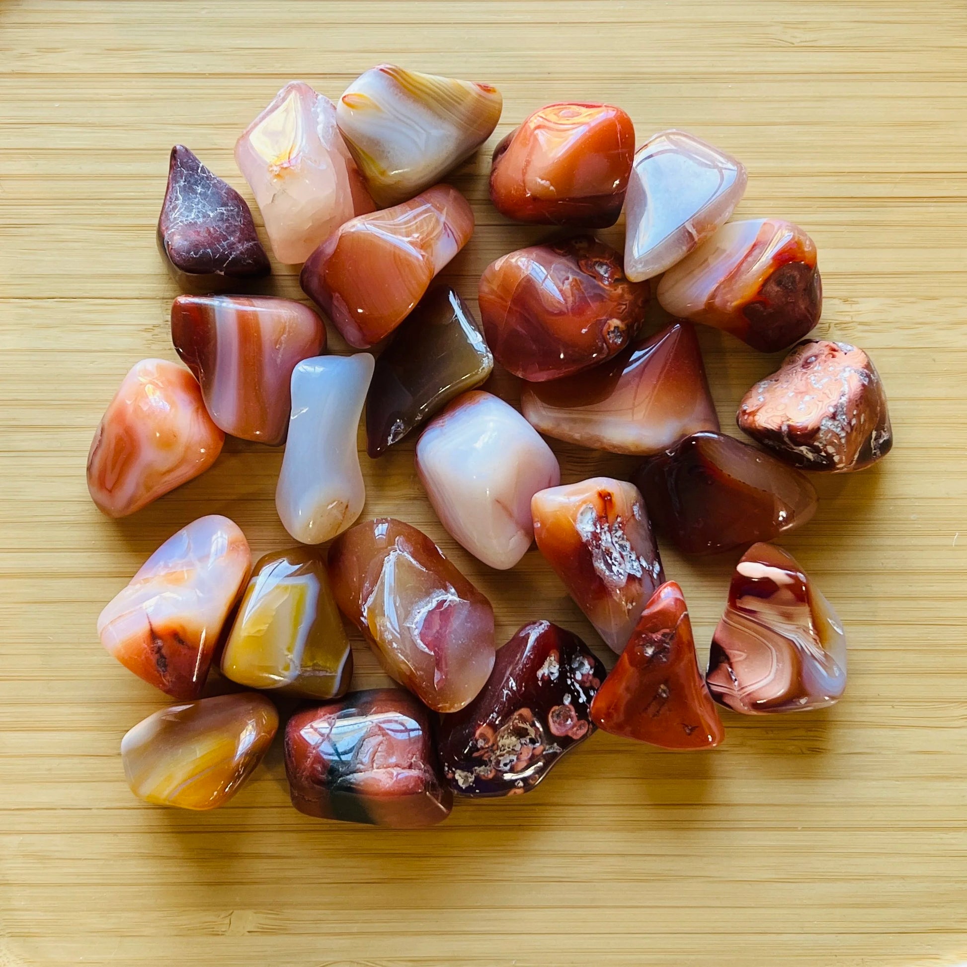 Ethically sourced Grade AA Carnelian tumbled stone from Boeny, Madagascar at Beyond Bohemian