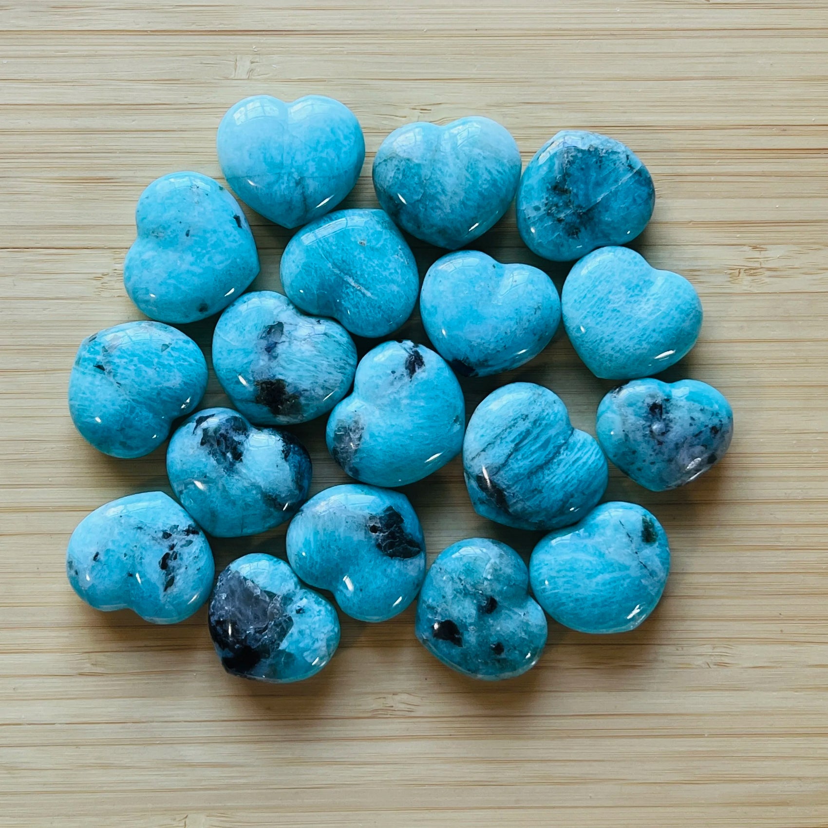 Amazonite heart carving in Blue, Green tones, ethically sourced from Madagascar for Emotional Healing and Stress Relief