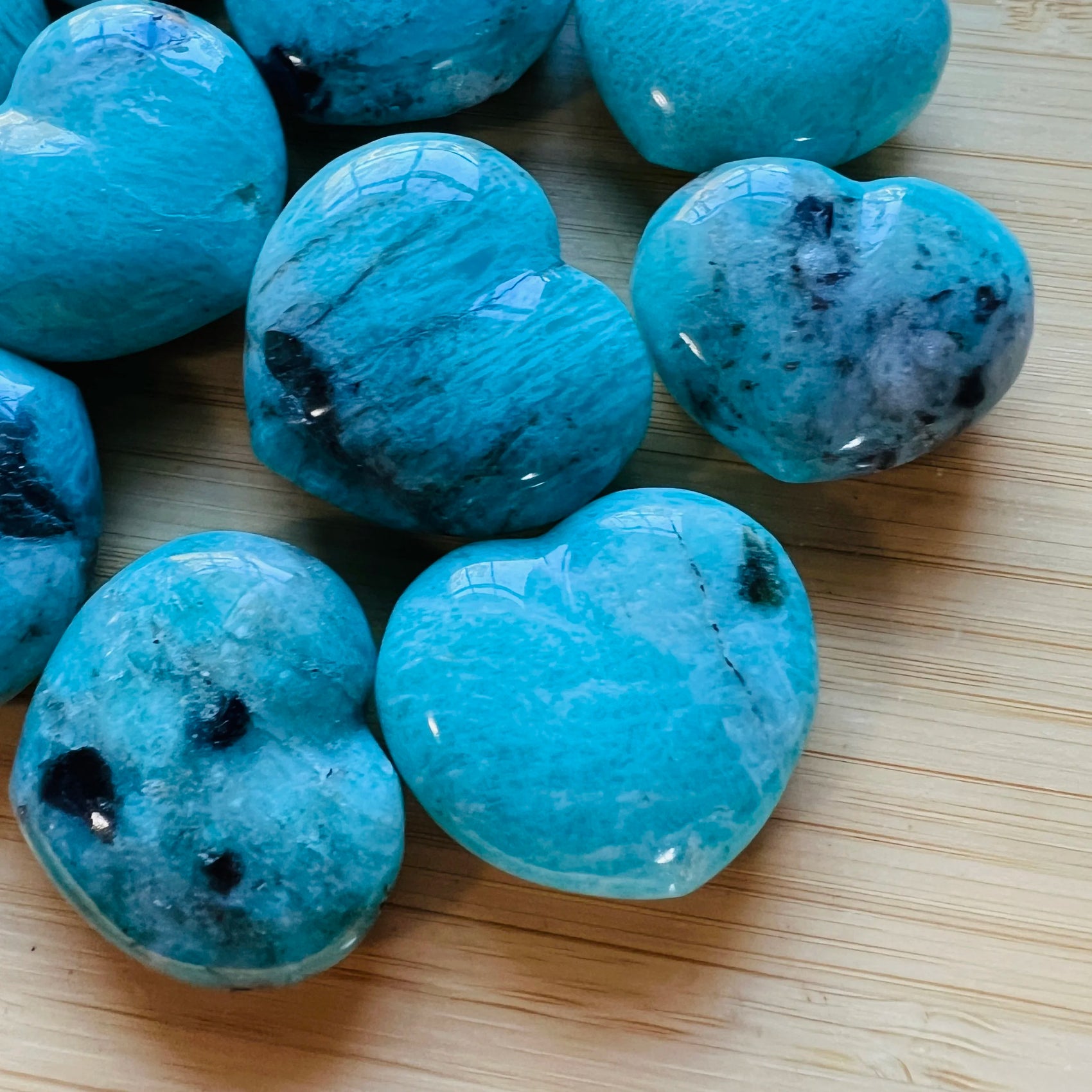 Amazonite heart carving from Madagascar with Blue, Green color, polished finish for mindful calm