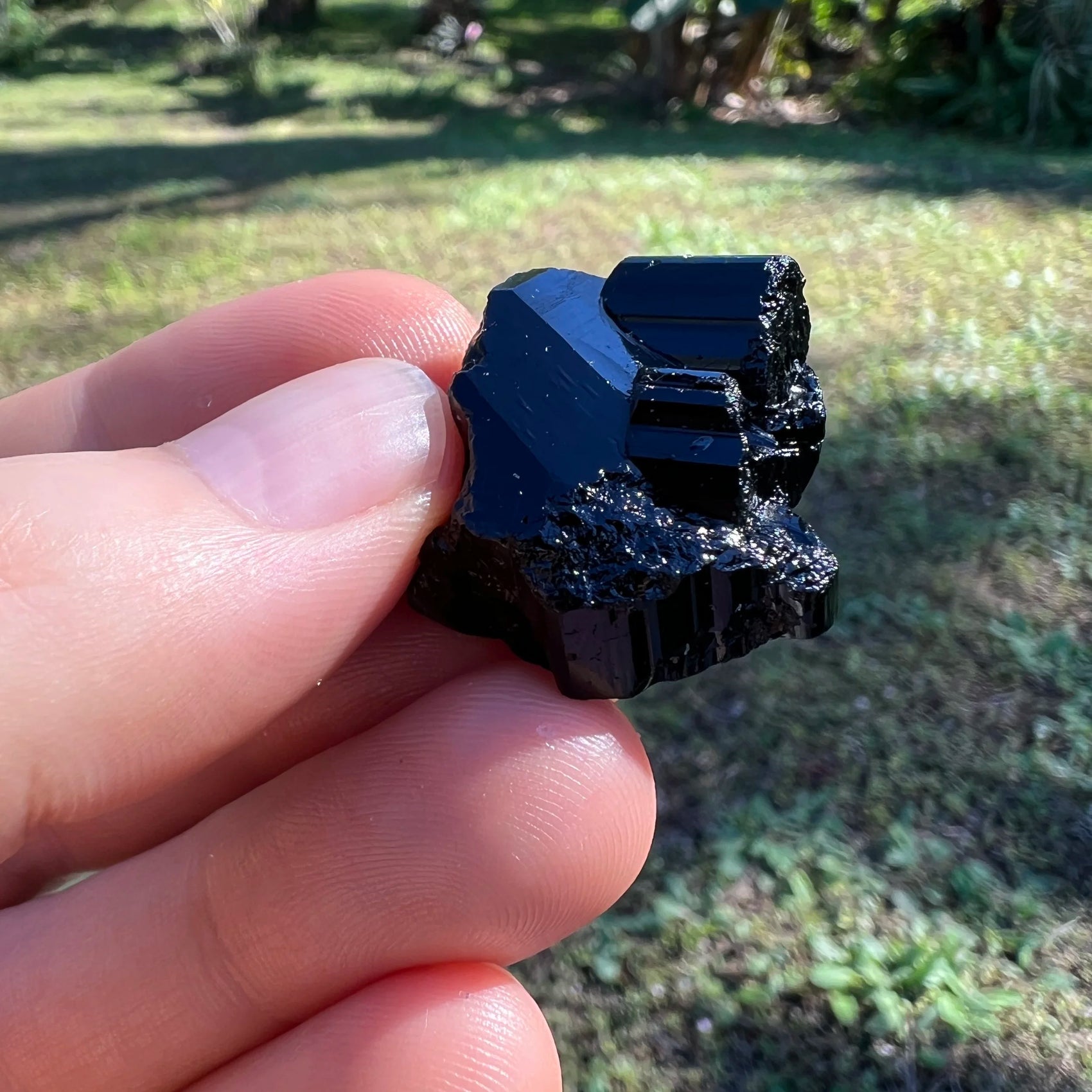 Handheld Black Tourmaline raw crystal from Madagascar for meditation, Stress Relief and Cleansing