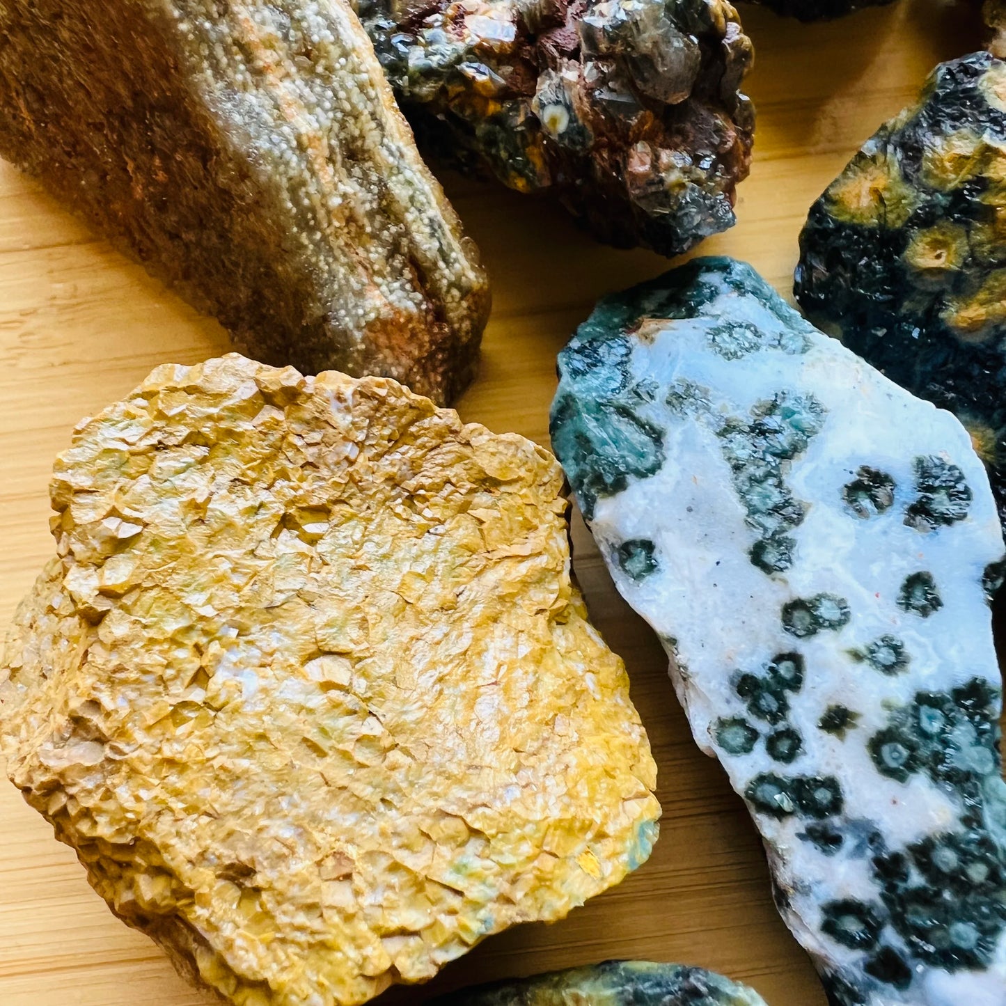 Ocean Jasper raw stone in Green, Pink tones from Madagascar for Emotional Healing and Stress Relief