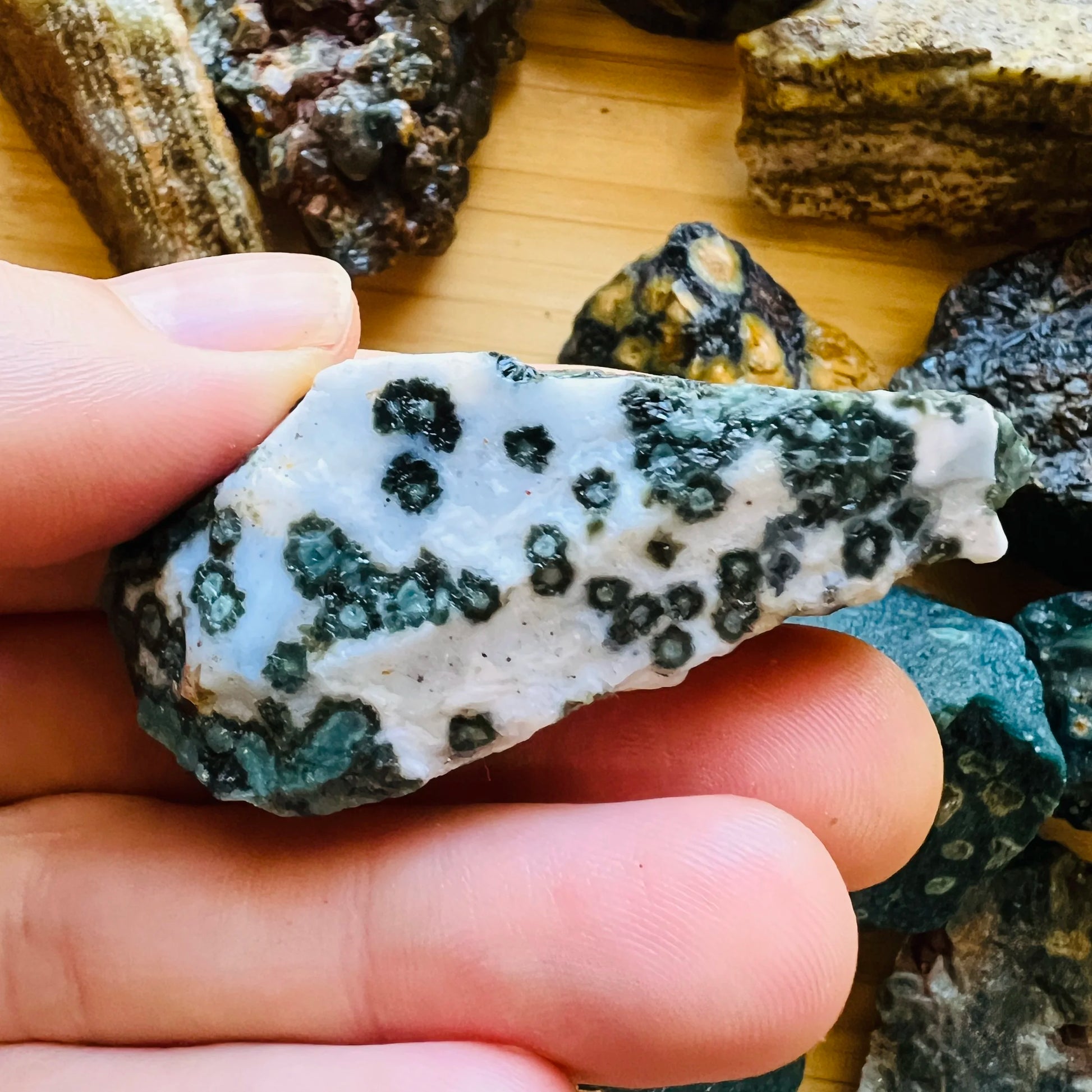 Ocean Jasper raw stone from Madagascar with Green, Pink color, polished finish for mindful calm