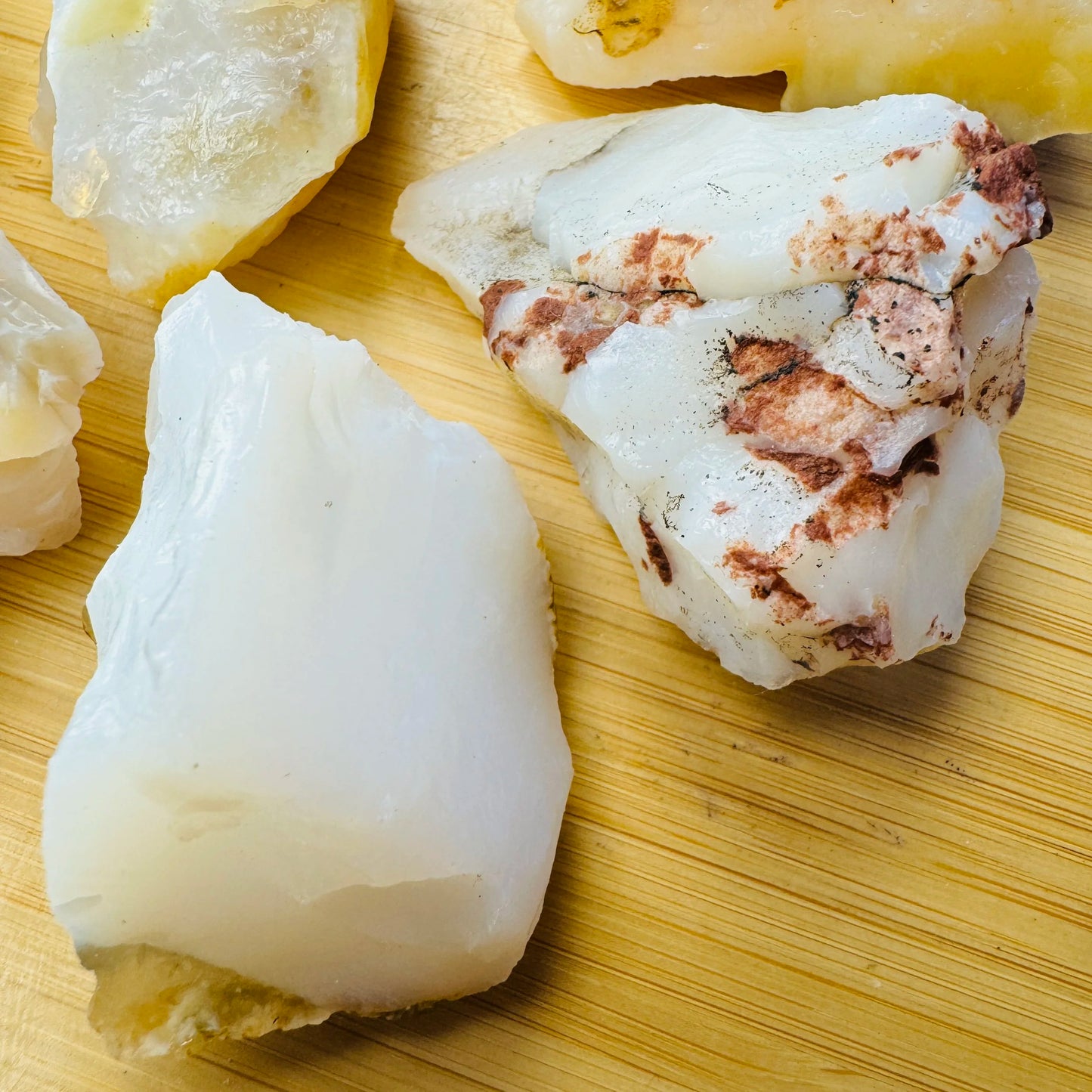 Side profile of White Opal raw stone, kept close for Intuition and Meditation.