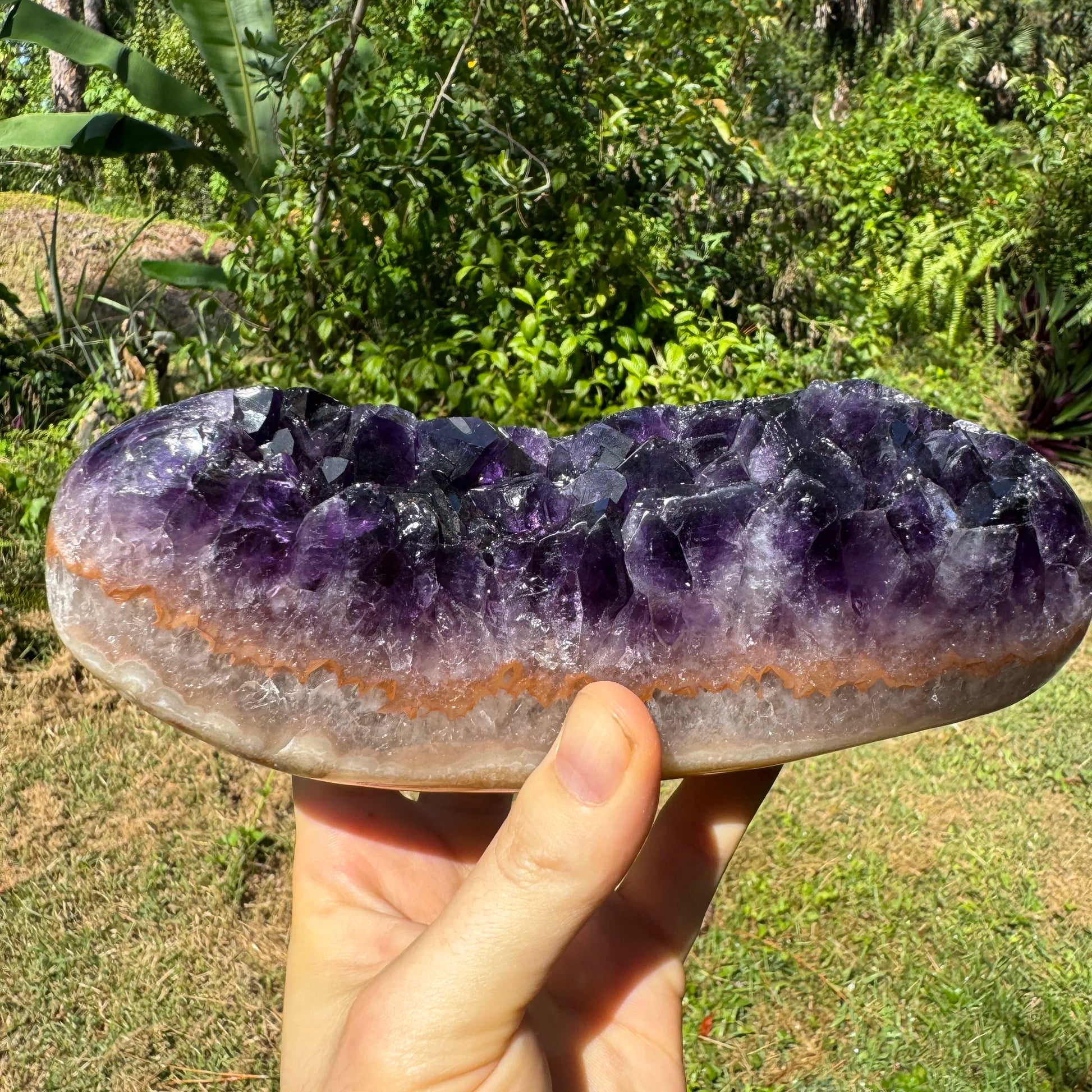 Back view of Grade AAA Amethyst geode showing natural surface