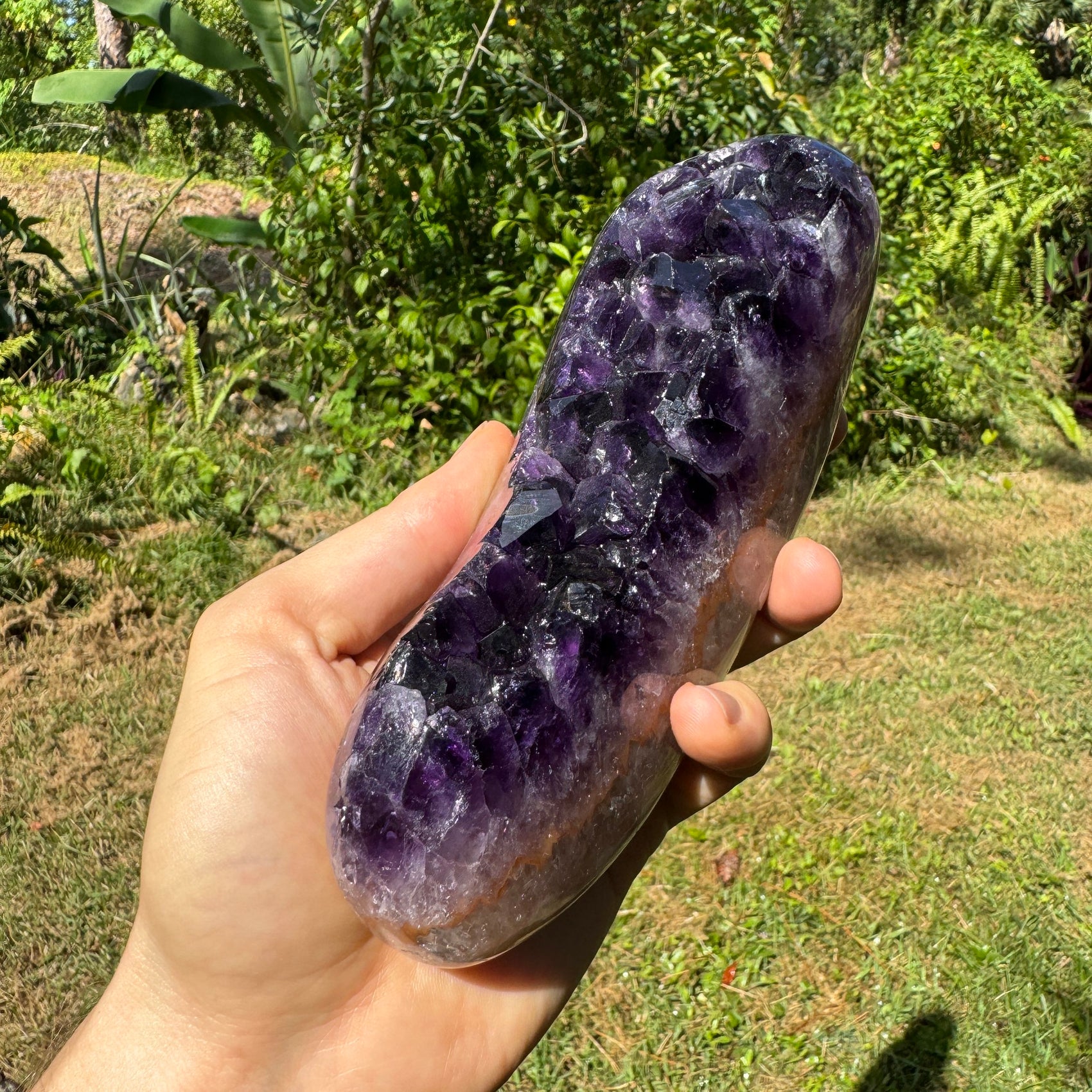 Detail shot of Grade AAA Amethyst geode under natural light