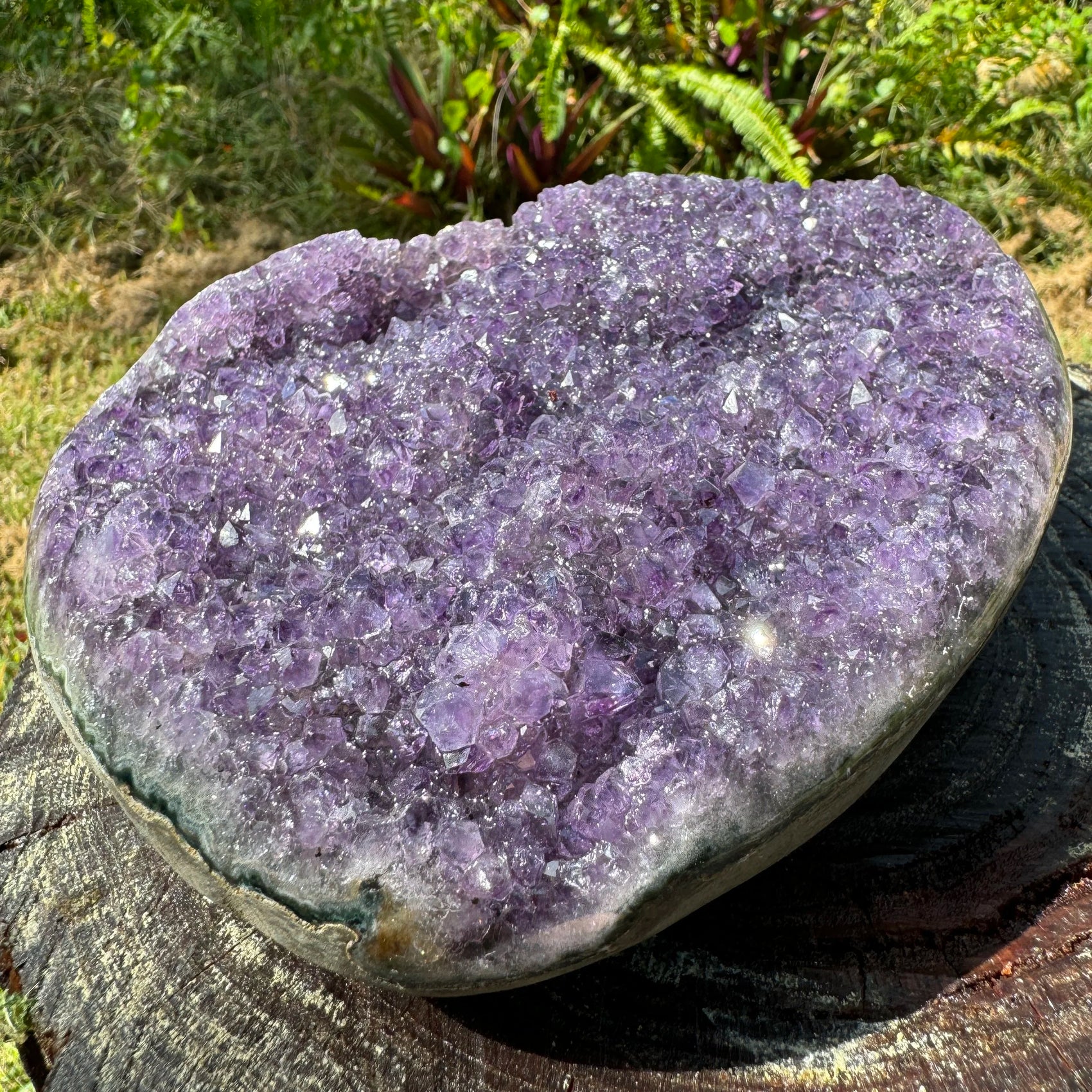Opposite side of Grade AA Amethyst raw geode, associated with Stress Relief and Sleep, showing natural color depth.