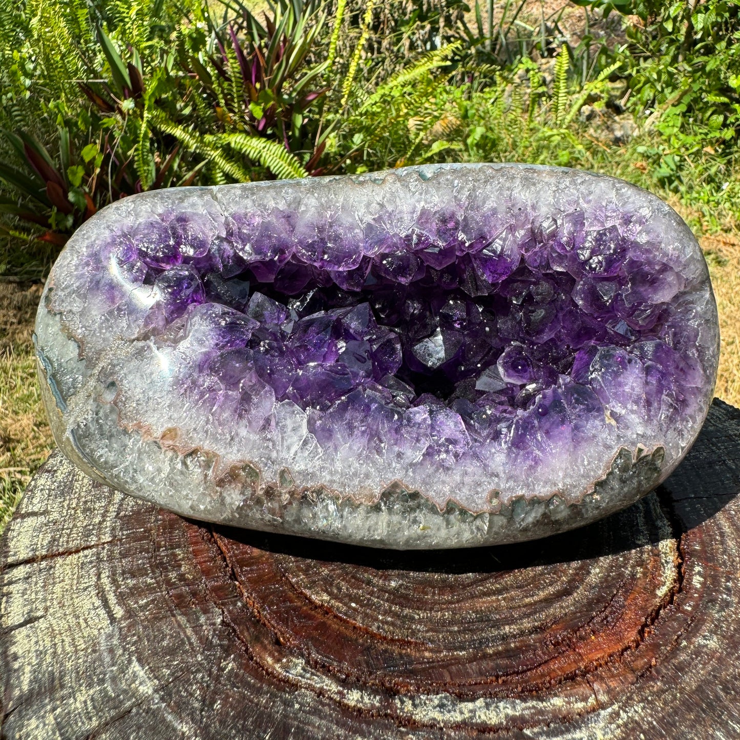 Near view of Amethyst raw geode, associated with Stress Relief, sourced from Uruguay.