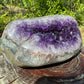 Side profile of Amethyst raw geode, showing characteristic color.