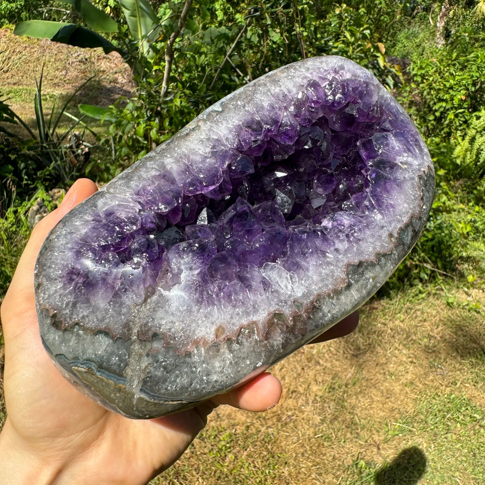 Back view of Grade AAA Amethyst geode showing natural surface
