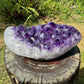Scale reference of a single Amethyst raw geode Uruguay-sourced, from Uruguay.