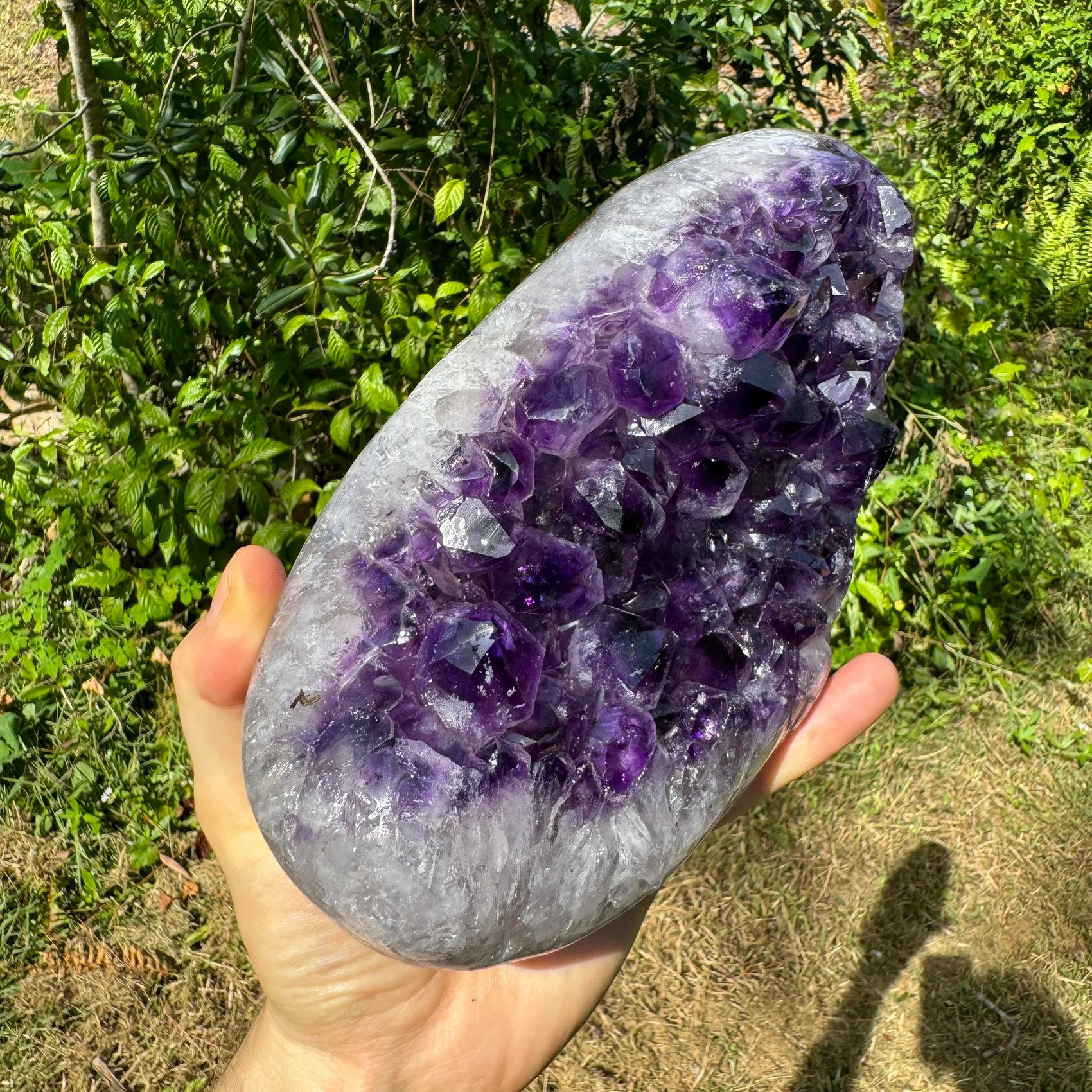 Back view of Grade AAA Amethyst geode showing natural surface