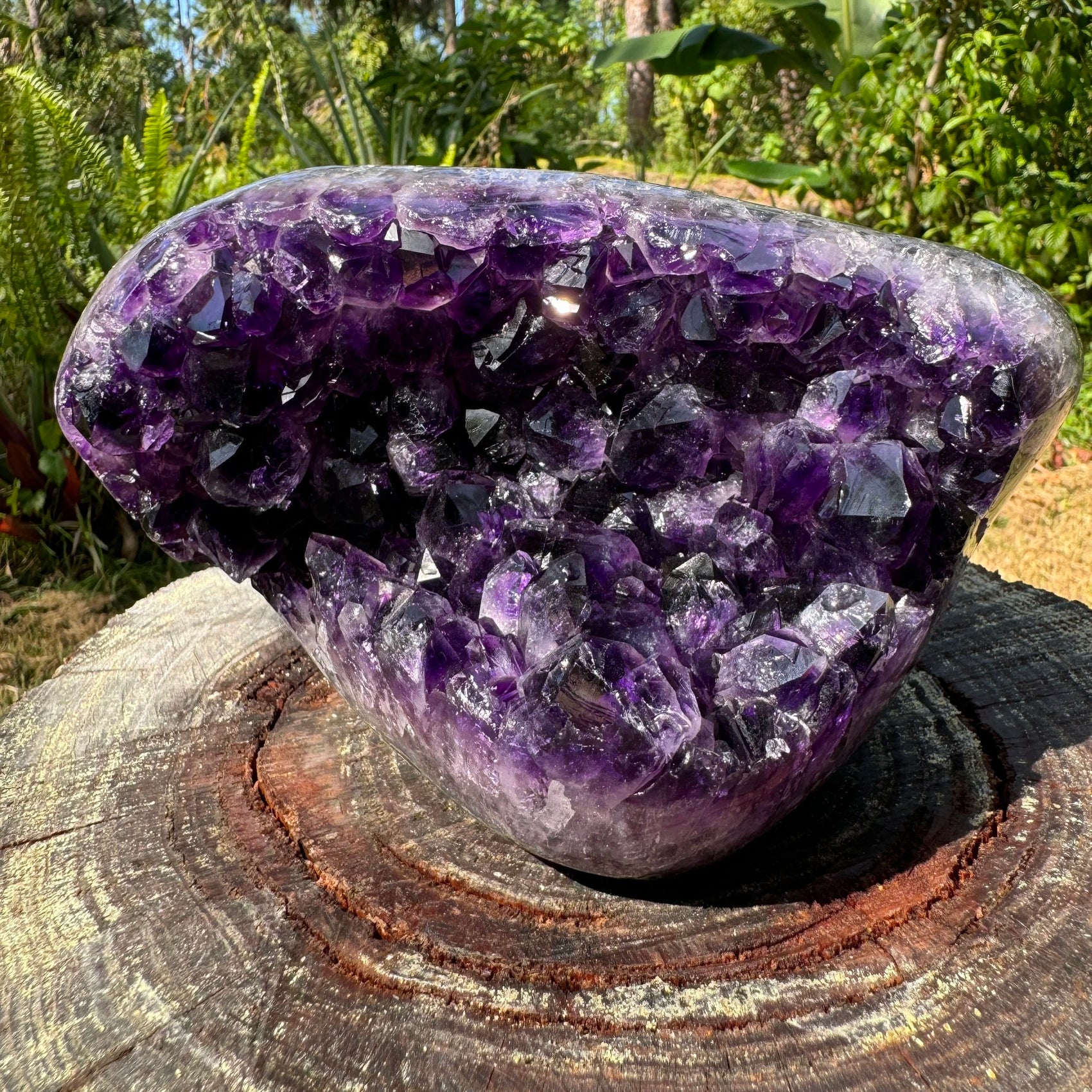 Reverse side of purple Amethyst raw geode, associated with Stress Relief, hand-selected from Artigas, Uruguay.