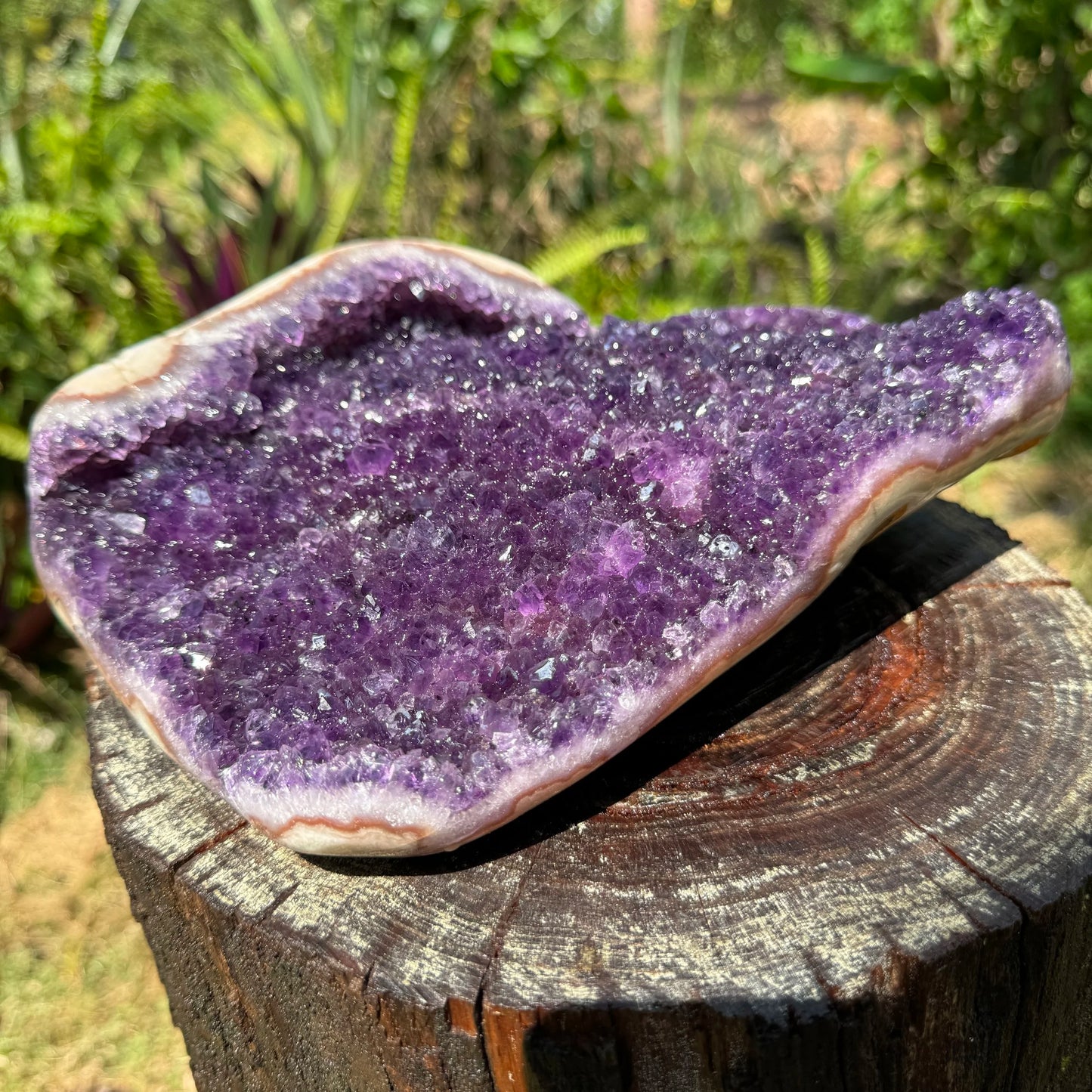 Texture-level view of Amethyst raw geode, linked to Stress Relief.