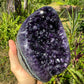 Top-side view of Amethyst raw geode, showing natural variation, kept close for Stress Relief and Sleep.