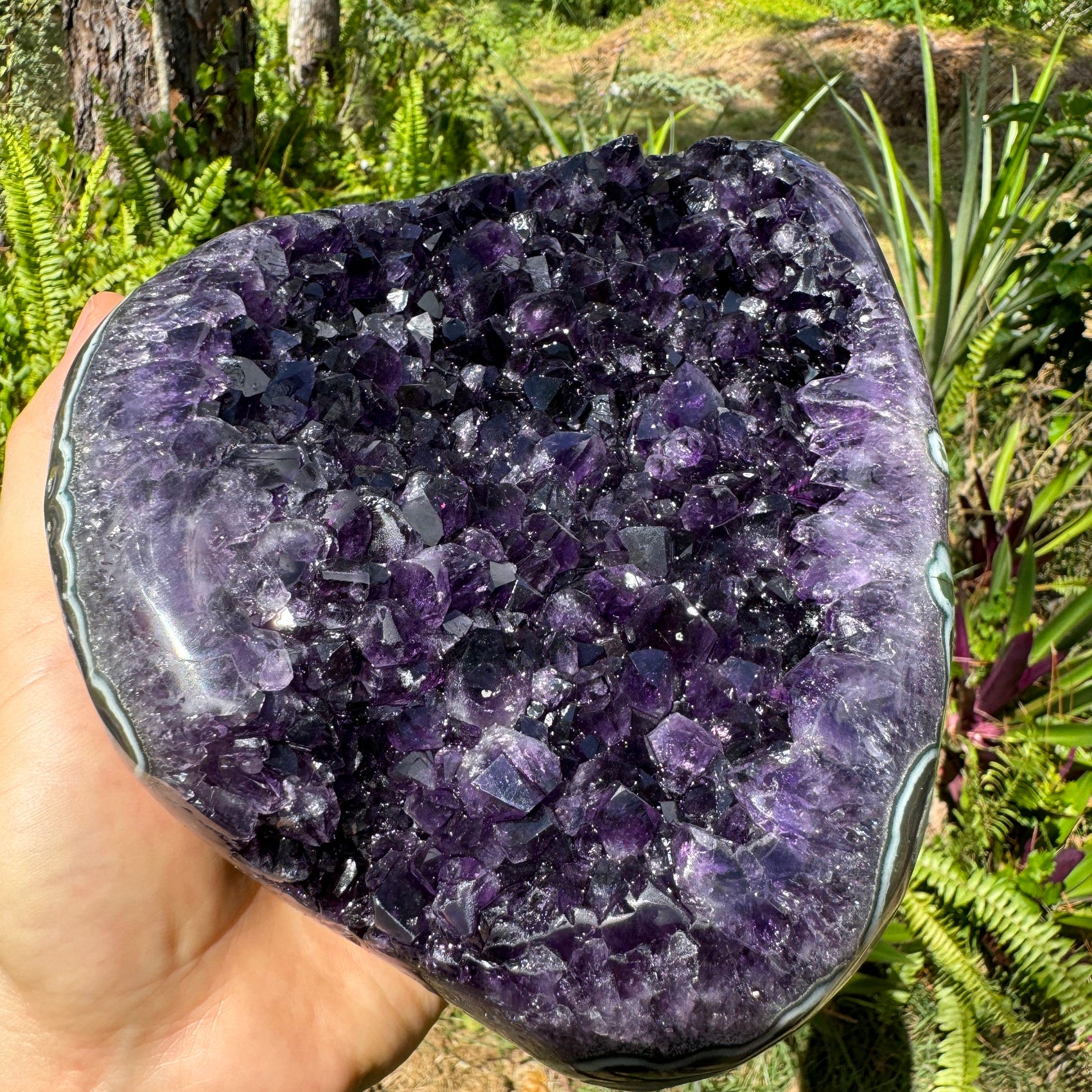 Side-on view of Amethyst raw geode, for Stress Relief and Sleep, sourced from Artigas, Uruguay.