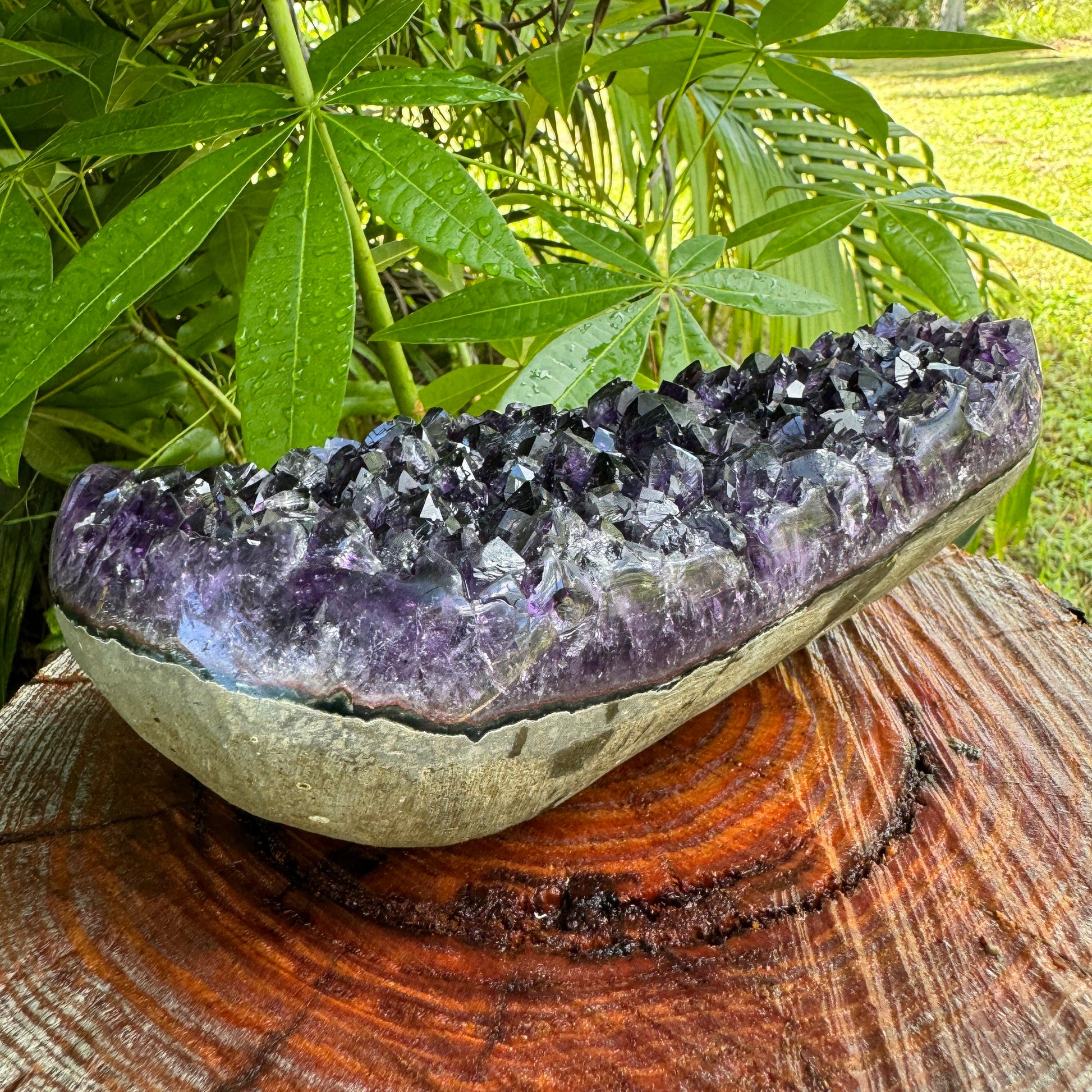 Opposite side of Amethyst raw geode, sourced from Uruguay, associated with Stress Relief.