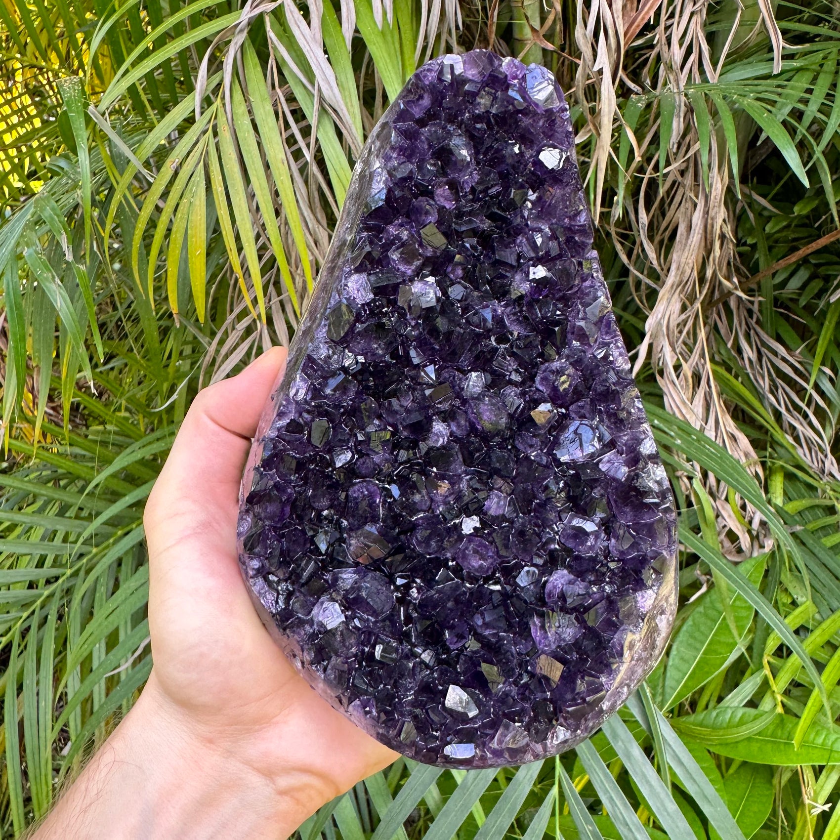 Back view of Grade AAA Amethyst geode showing natural surface