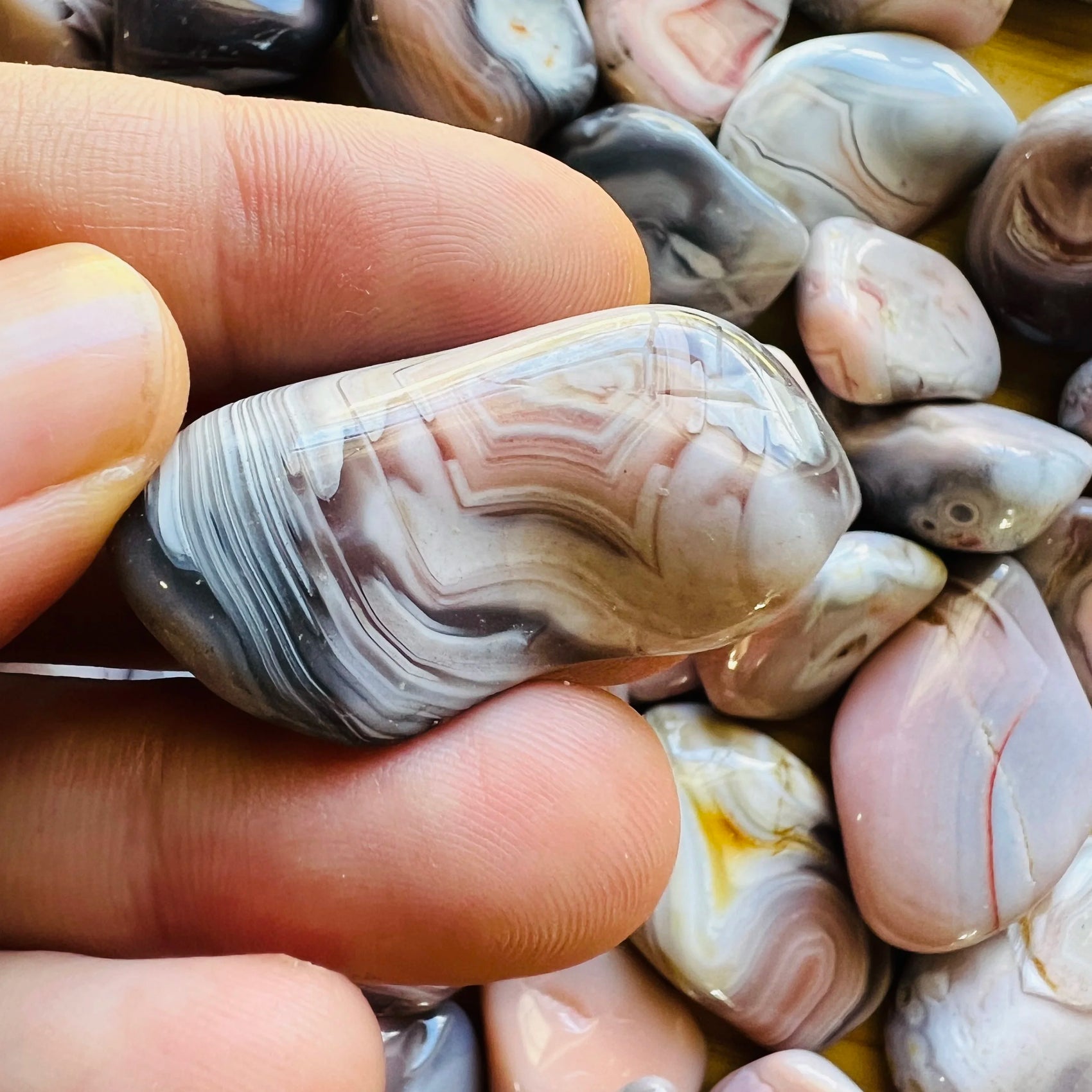 Pink Agate tumbled stone from Botswana with Pink color, polished finish for mindful calm