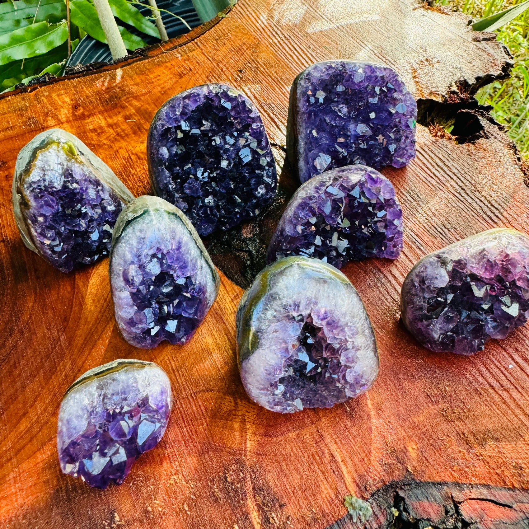 Bird's-eye view of Amethyst raw geode, showing natural color depth, hand-selected from Artigas, Uruguay.