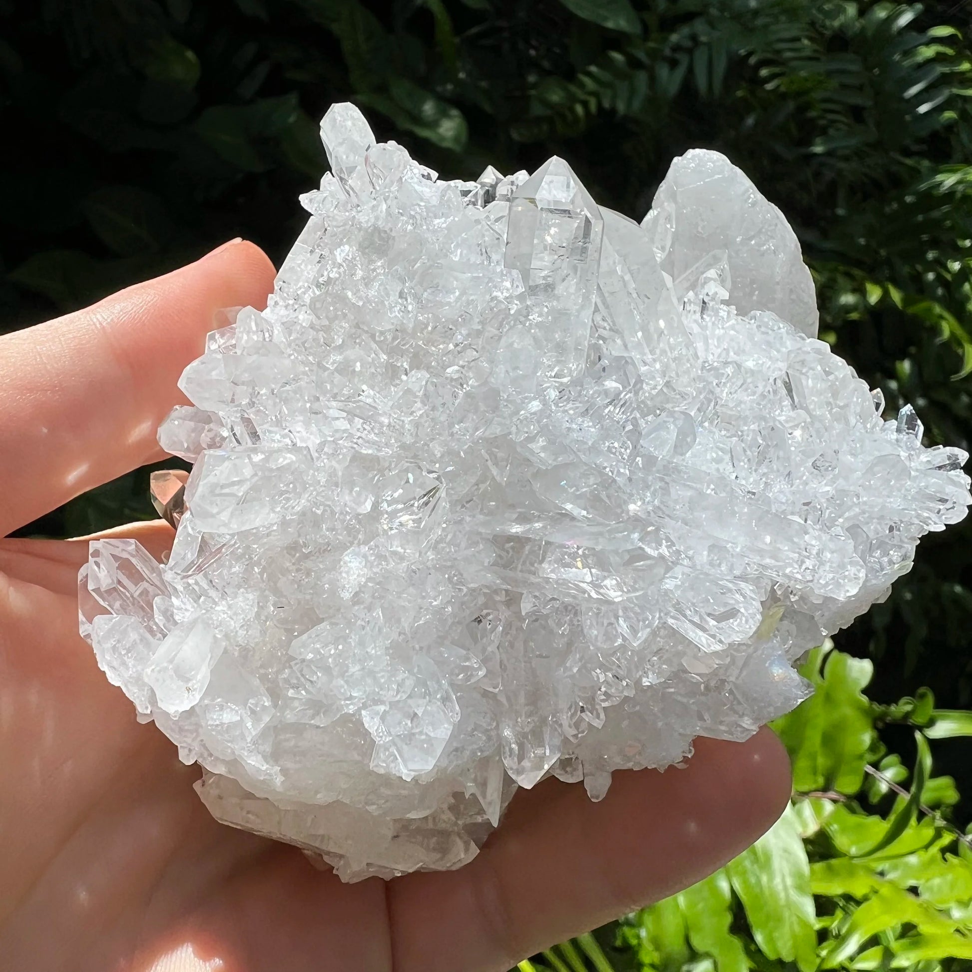 Back view of Grade AAA Clear Quartz cluster showing natural surface