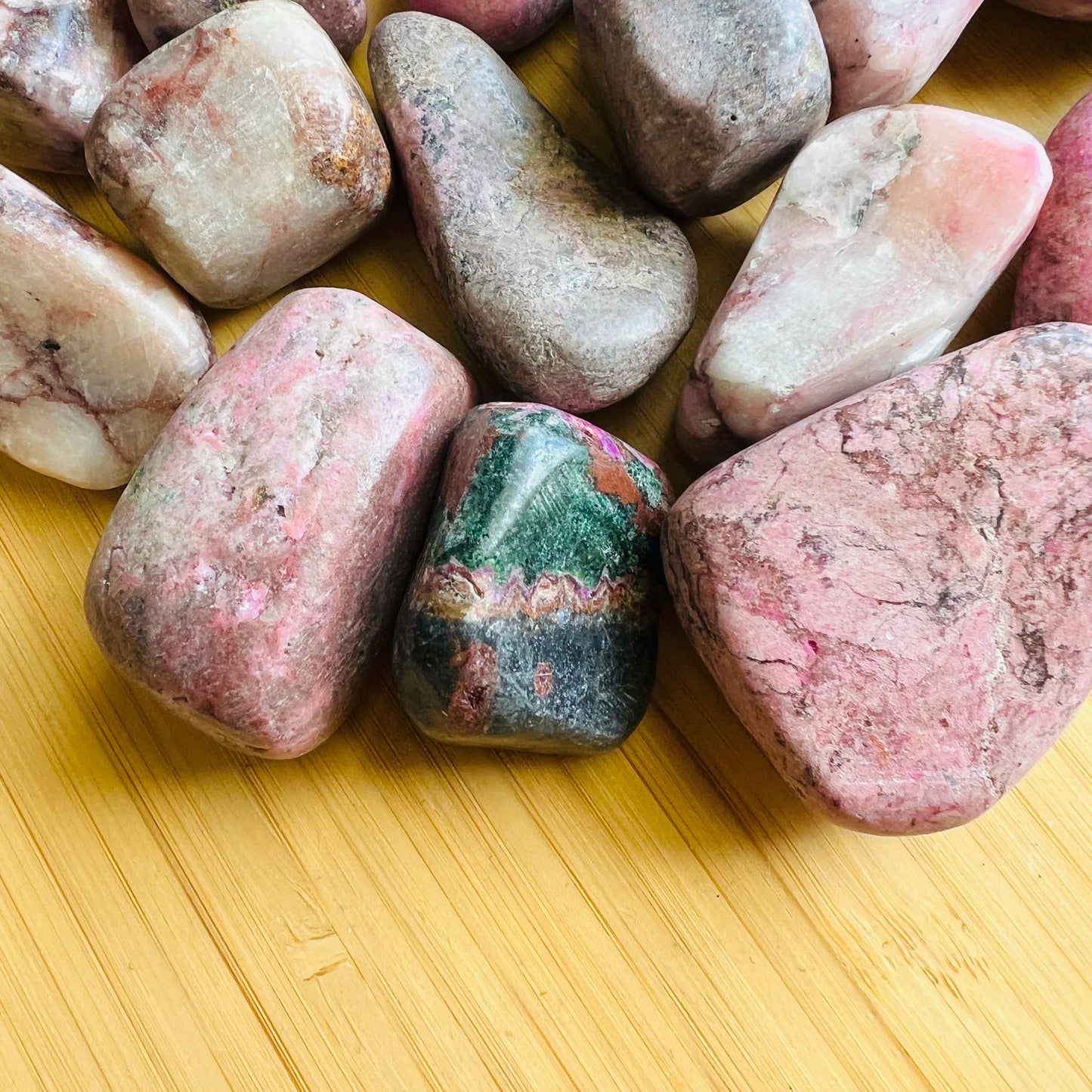 Full profile of Grade A Cobalt Calcite tumbled stone ready to ship from Beyond Bohemian