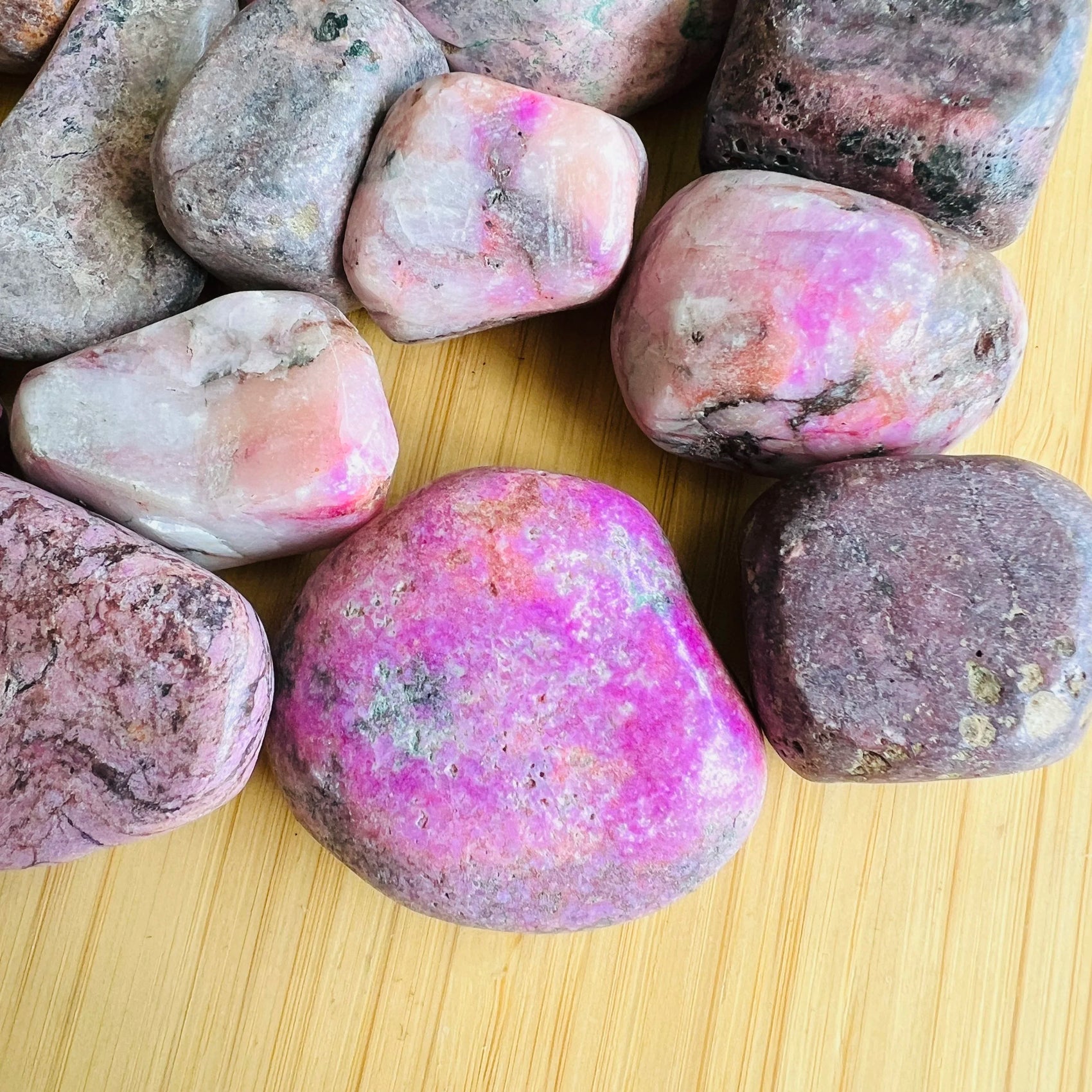 Full profile of Grade A Cobalt Calcite tumbled stone ready to ship from Beyond Bohemian
