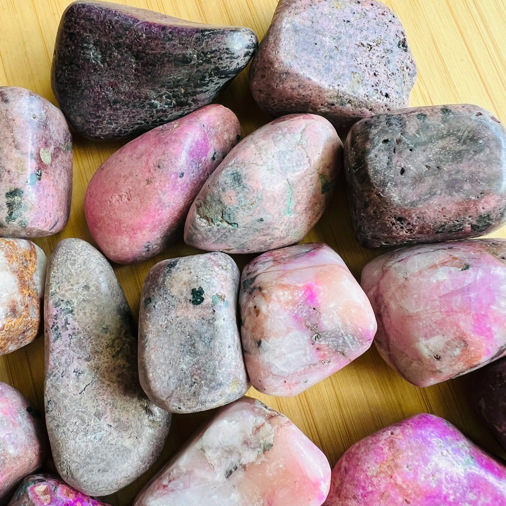 Full profile of Grade A Cobalt Calcite tumbled stone ready to ship from Beyond Bohemian