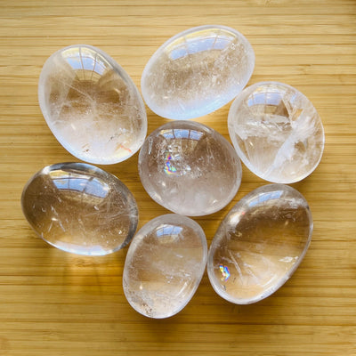 Ethically sourced Grade AA Clear Quartz palm stone from Vakinankaratra, Madagascar at Beyond Bohemian