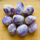 Full profile of Grade A Banded Amethyst palm stone ready to ship from Beyond Bohemian