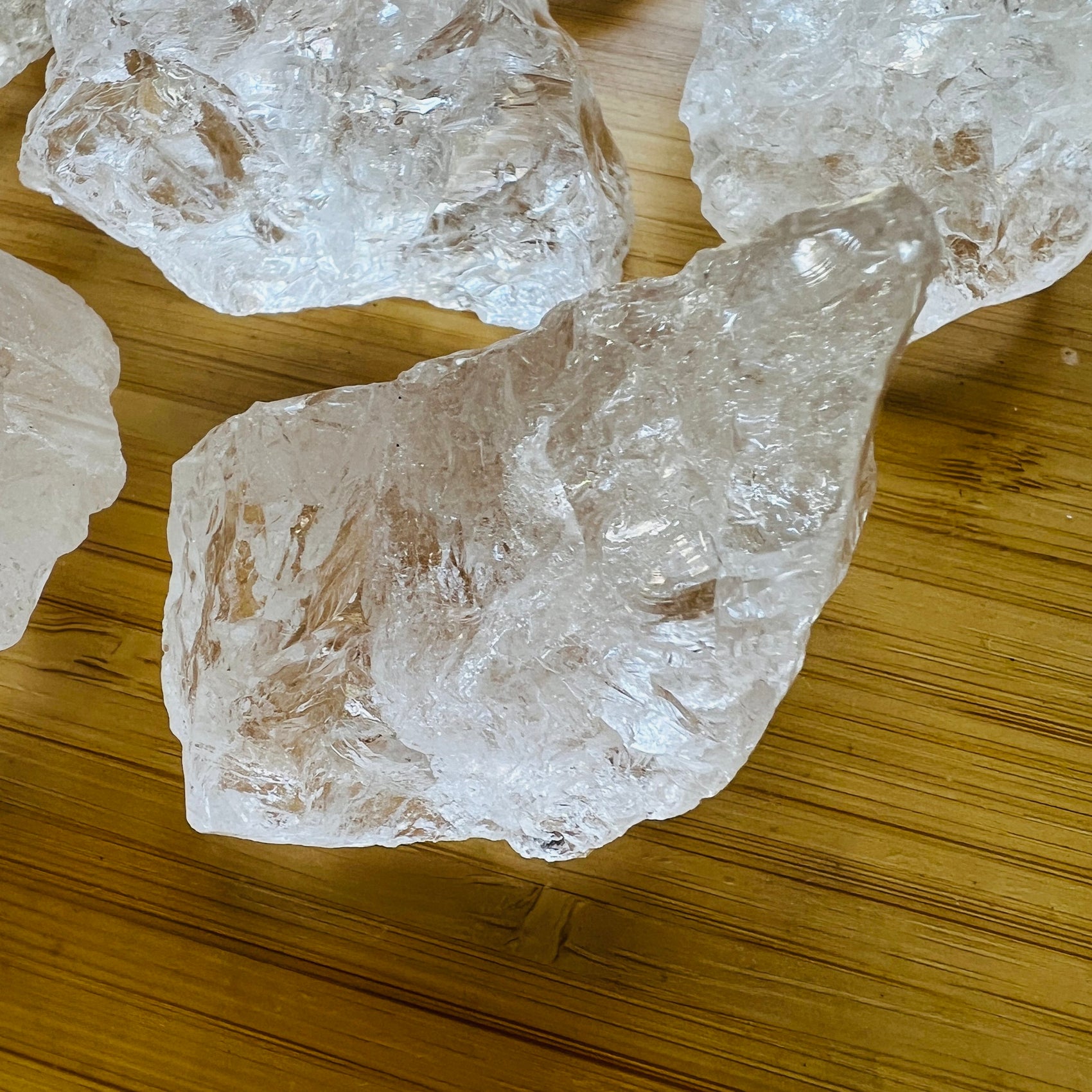 Bird's-eye view of Clear Quartz raw stone, showing natural variation.