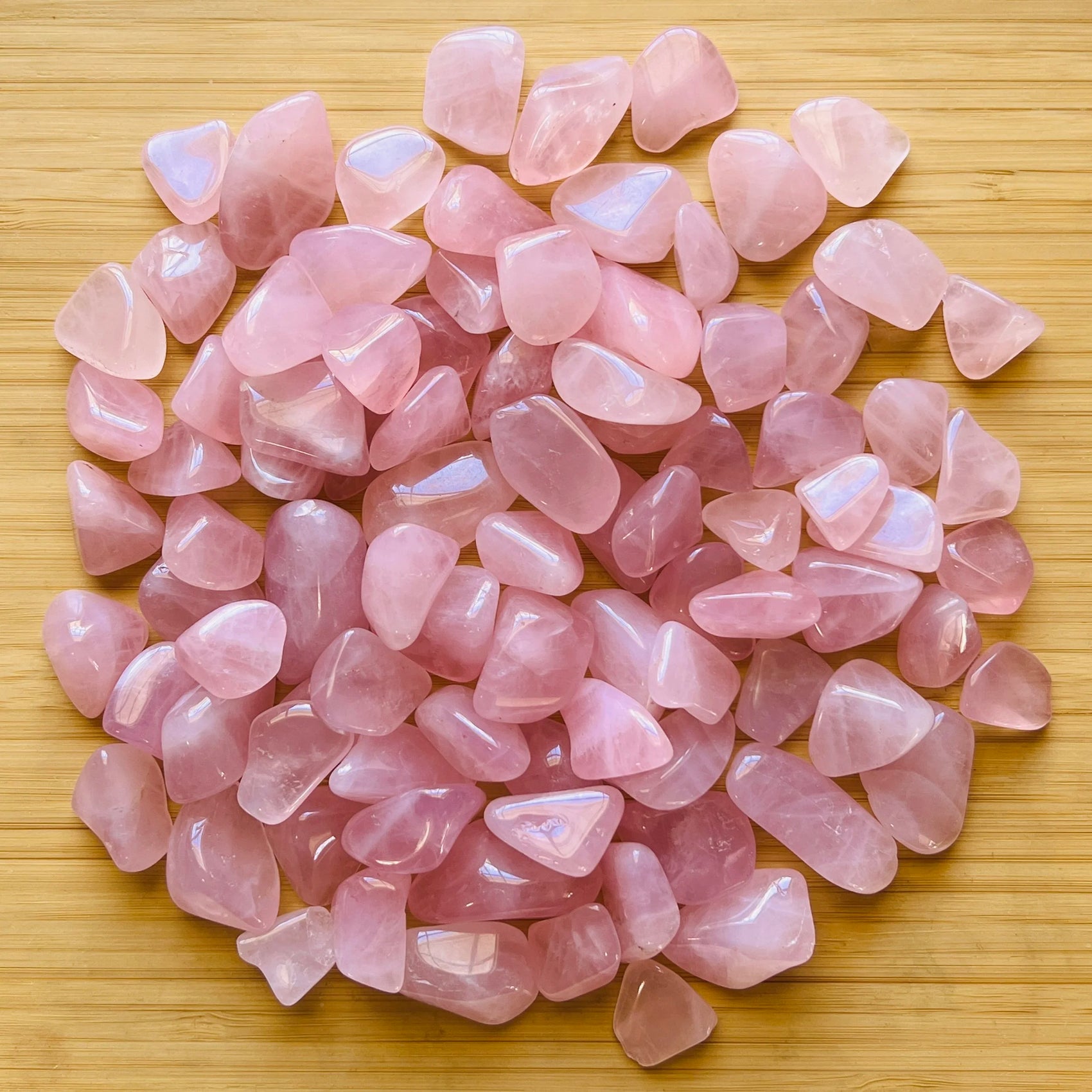 Rose Quartz tumbled stone in Pink tones, ethically sourced from Madagascar for Emotional Healing and Stress Relief