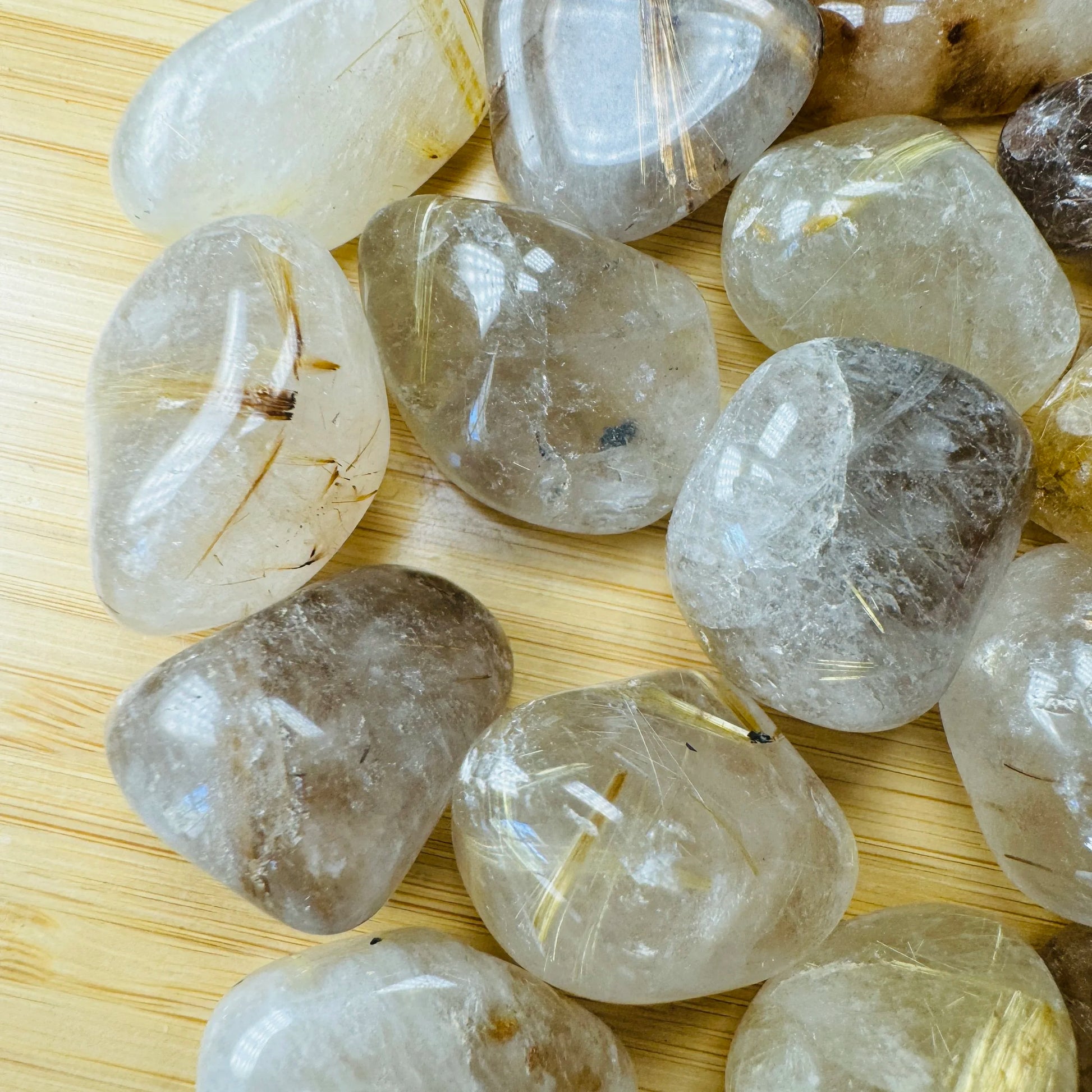 Detail shot of Grade AA Quartz tumbled stone under natural light