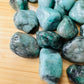 Plan view of Emerald tumbled stone, showing characteristic finish, sourced from Brazil.