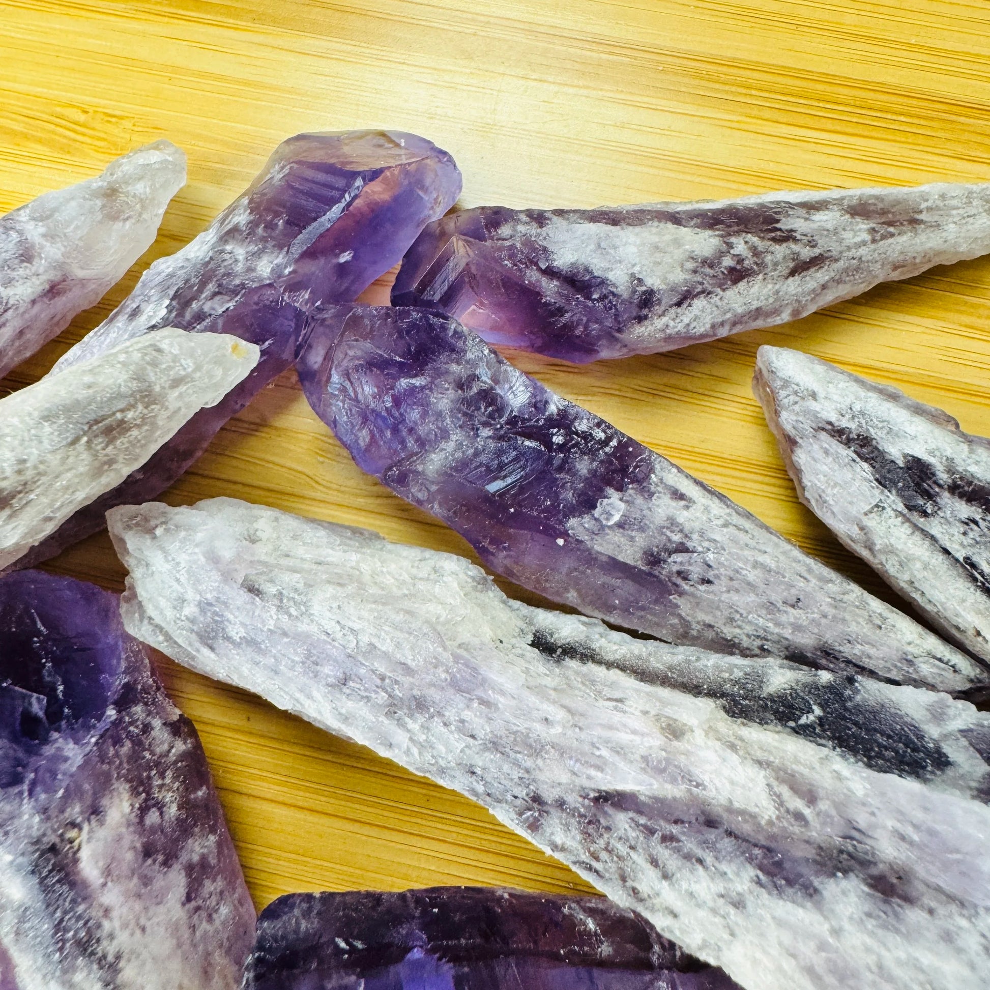 Reverse side of Amethyst raw point, sourced from Brazil, showing natural patina.