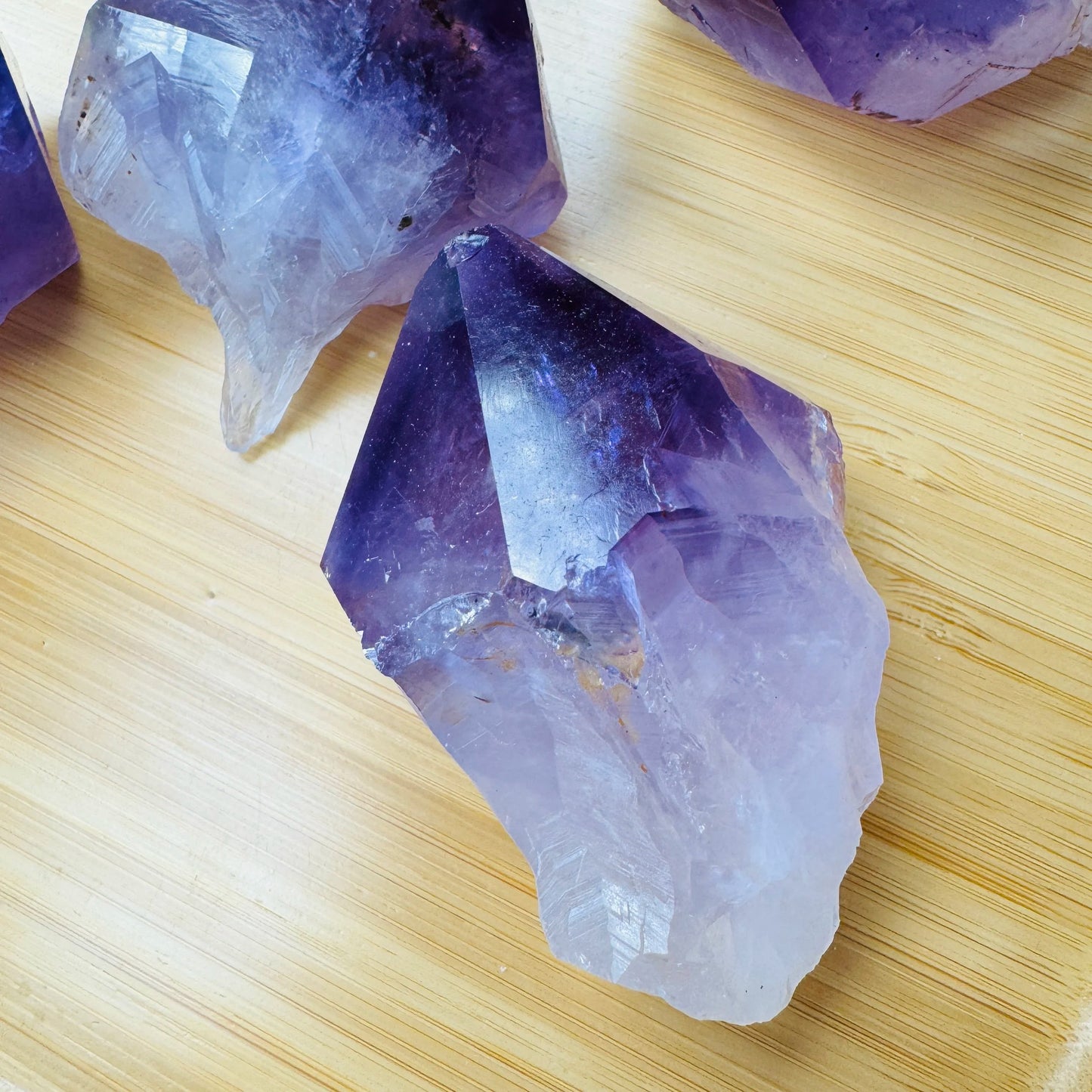 Reverse angle of Amethyst raw point, turned to for Stress Relief, from Brazil.