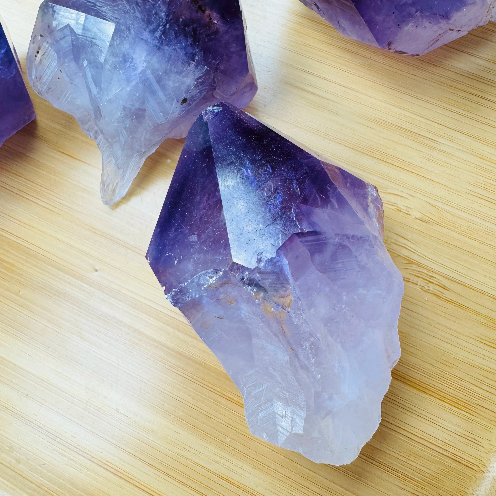 Reverse angle of Amethyst raw point, turned to for Stress Relief, from Brazil.